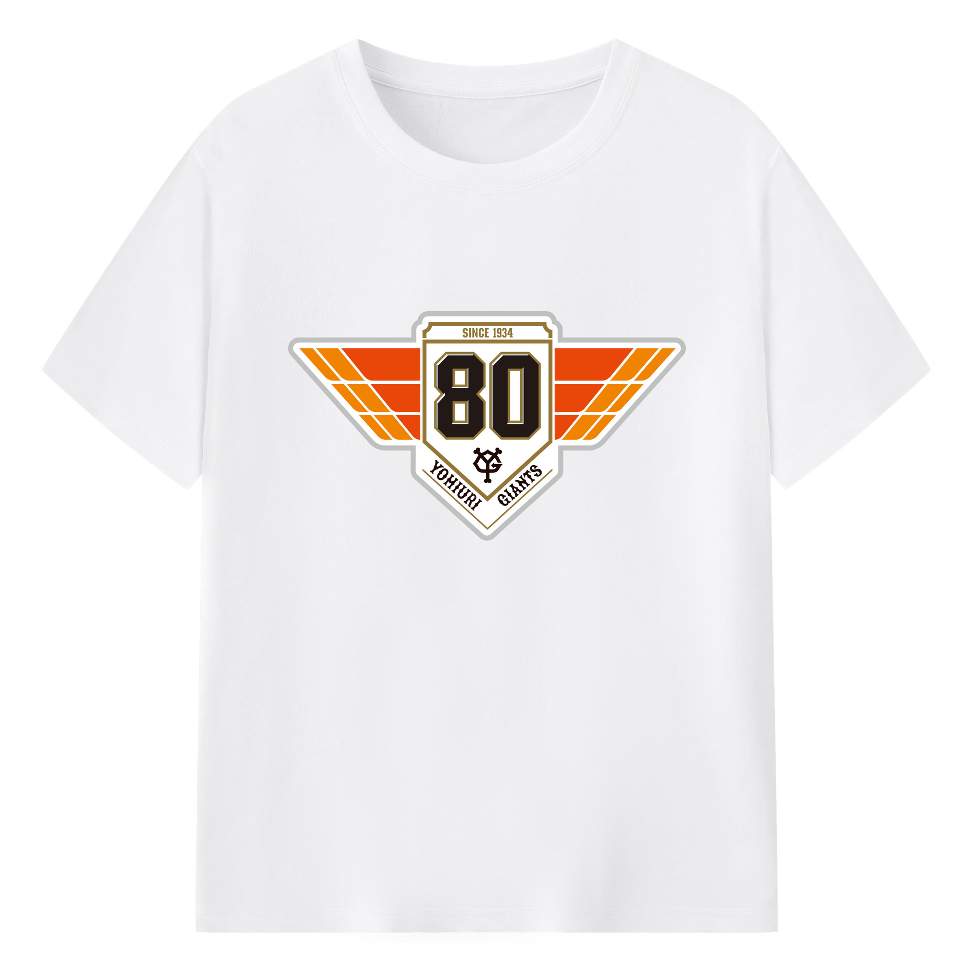 YOMIURI GIANTS 80TH ANNIVERSARY Logo - 綿100％ 半袖Tシャツ ・ フロントプリント ・ 快適 通気性 ・ 日常使い 散歩 スポーツ用