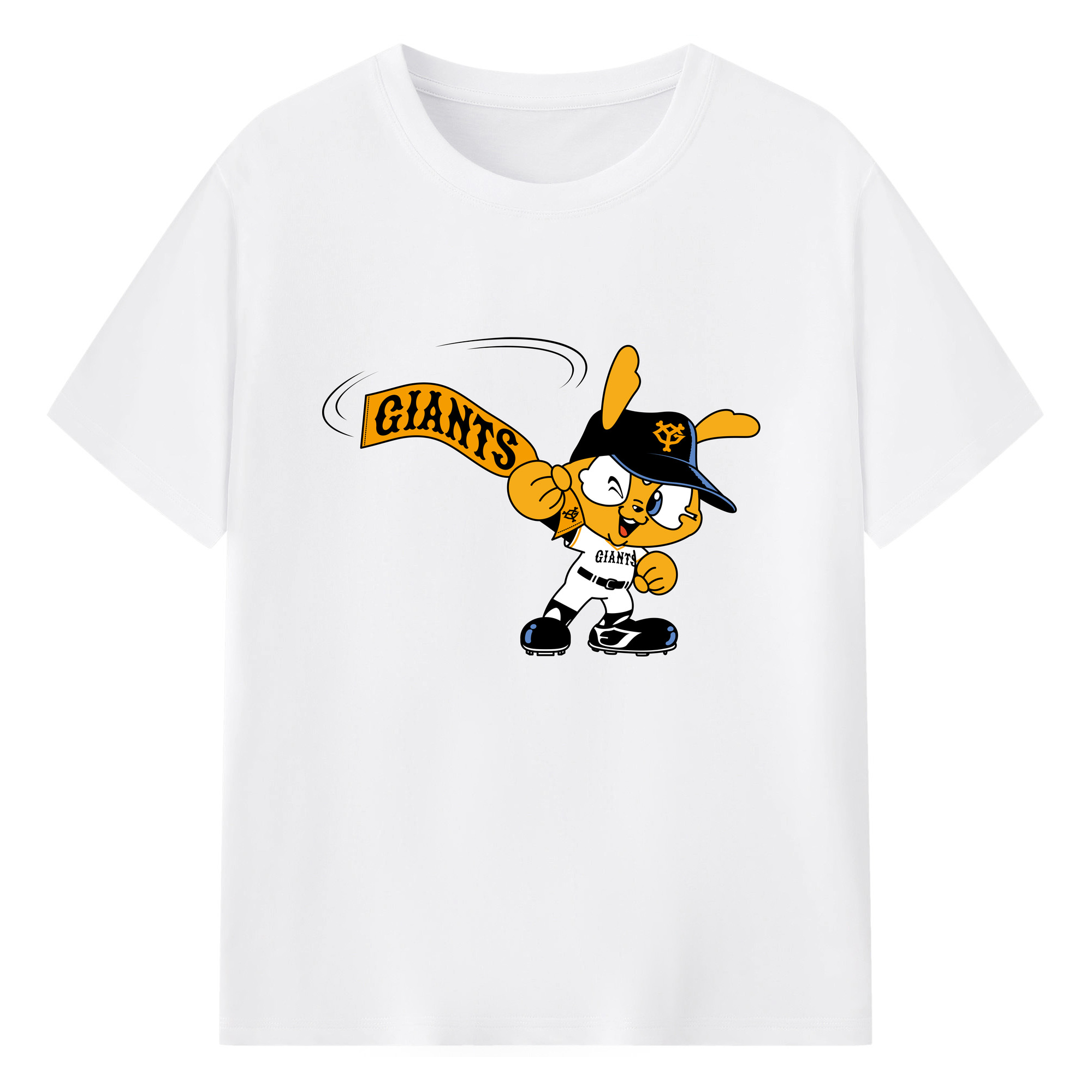 YOMIURI GIANTS MASCOT APPLICATION Go Logo - 綿100％ 半袖Tシャツ ・ フロントプリント ・ 快適 通気性 ・ 日常使い 散歩 スポーツ用