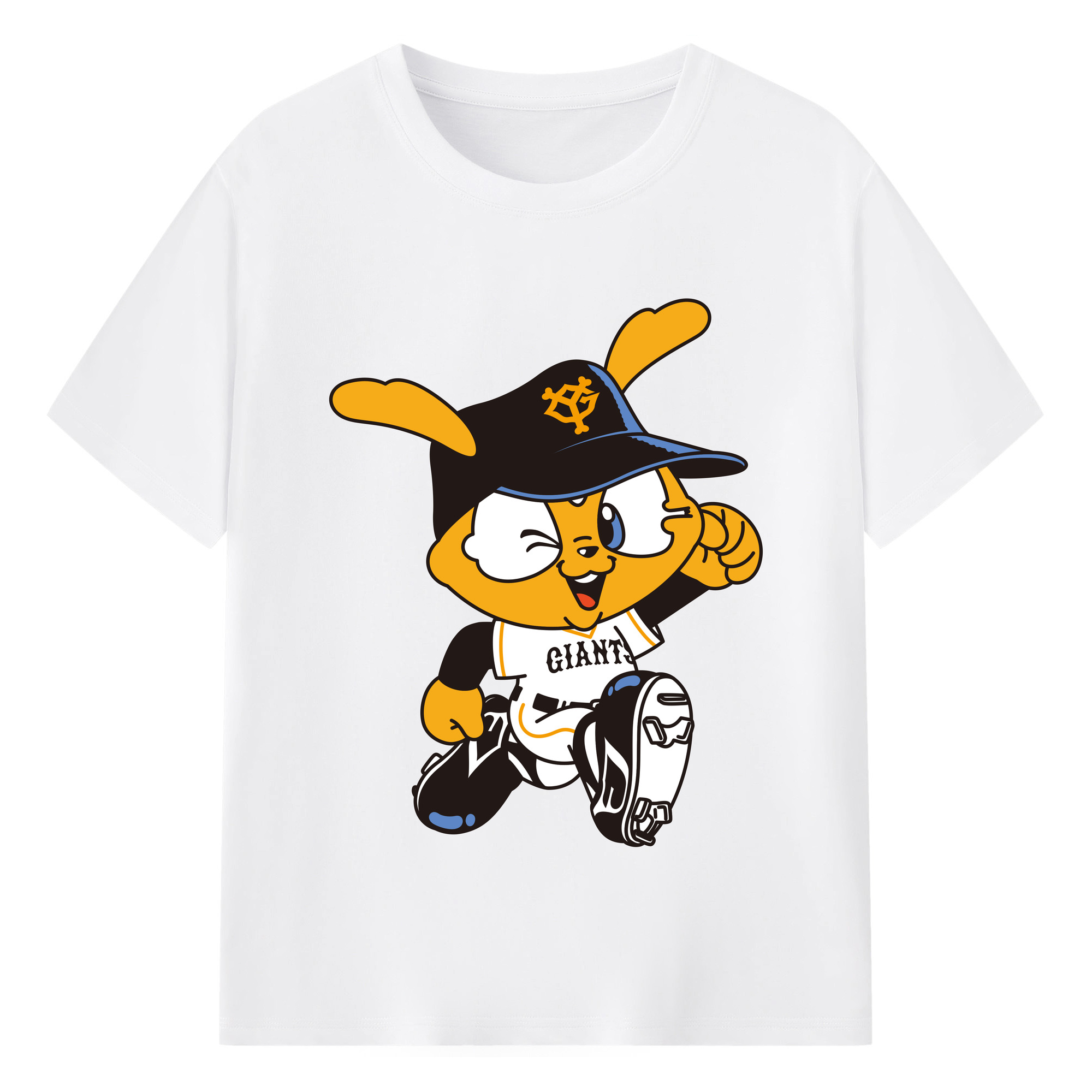 YOMIURI GIANTS MASCOT GIABBIT APPLICATION WINK RUNNING Logo - 綿100％ 半袖Tシャツ ・ フロントプリント ・ 快適 通気性 ・ 日常使い 散歩 スポーツ用