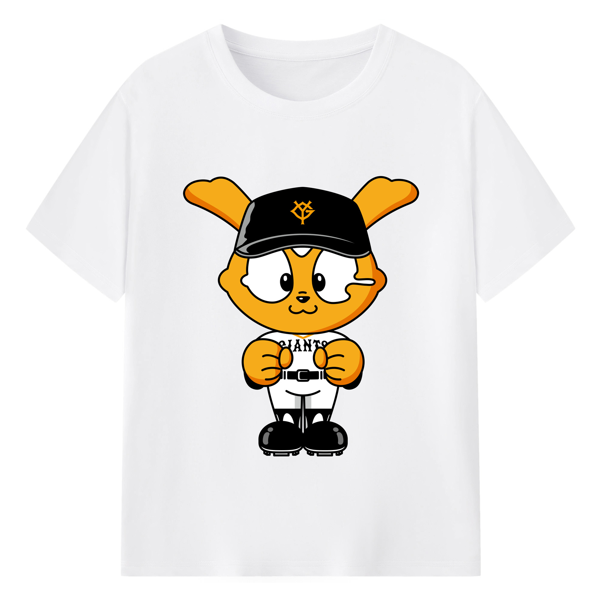 YOMIURI GIANTS MASCOT GIABBIT 2024 APPLICATION TWO FISTS STAND Logo - 綿100％ 半袖Tシャツ ・ フロントプリント ・ 快適 通気性 ・ 日常使い 散歩 スポーツ用