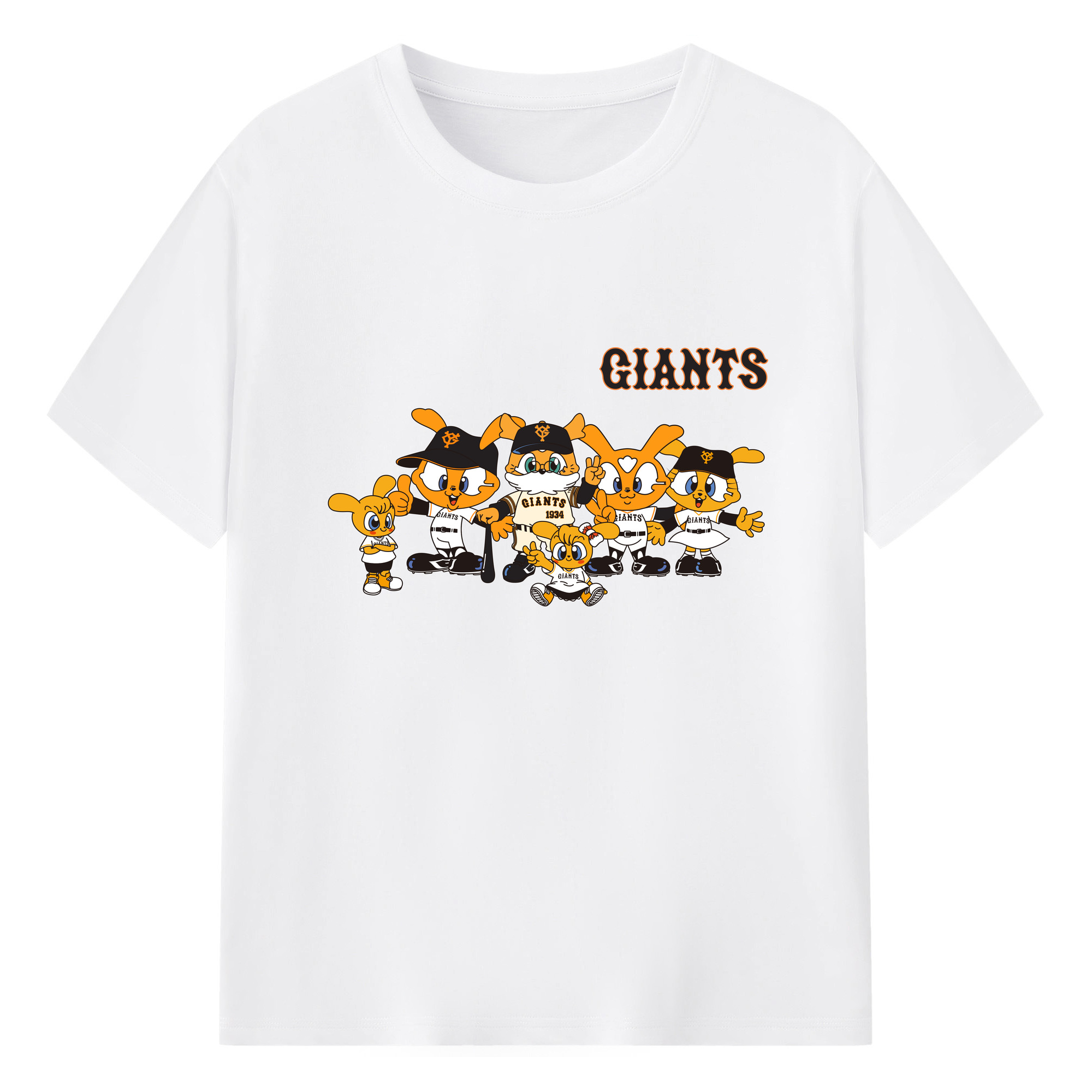YOMIURI GIANTS MASCOT GIABBIT FAMILY Logo - 綿100％ 半袖Tシャツ ・ フロントプリント ・ 快適 通気性 ・ 日常使い 散歩 スポーツ用