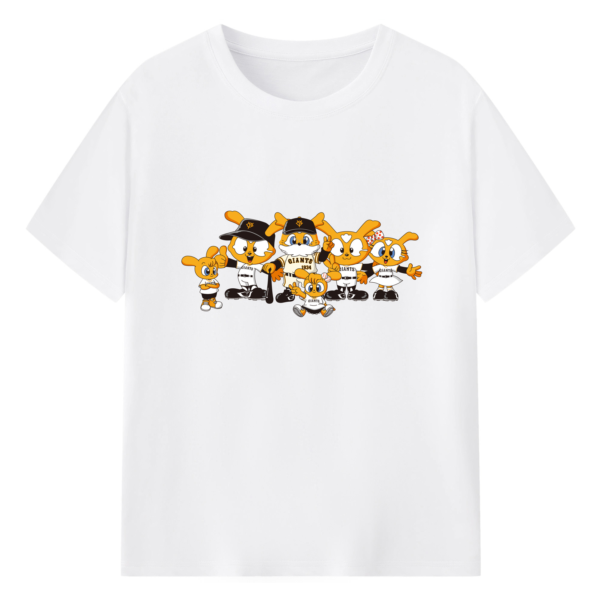 YOMIURI GIANTS MASCOT GIABBIT FAMILY ORIGINAL 2024 Logo - 綿100％ 半袖Tシャツ ・ フロントプリント ・ 快適 通気性 ・ 日常使い 散歩 スポーツ用