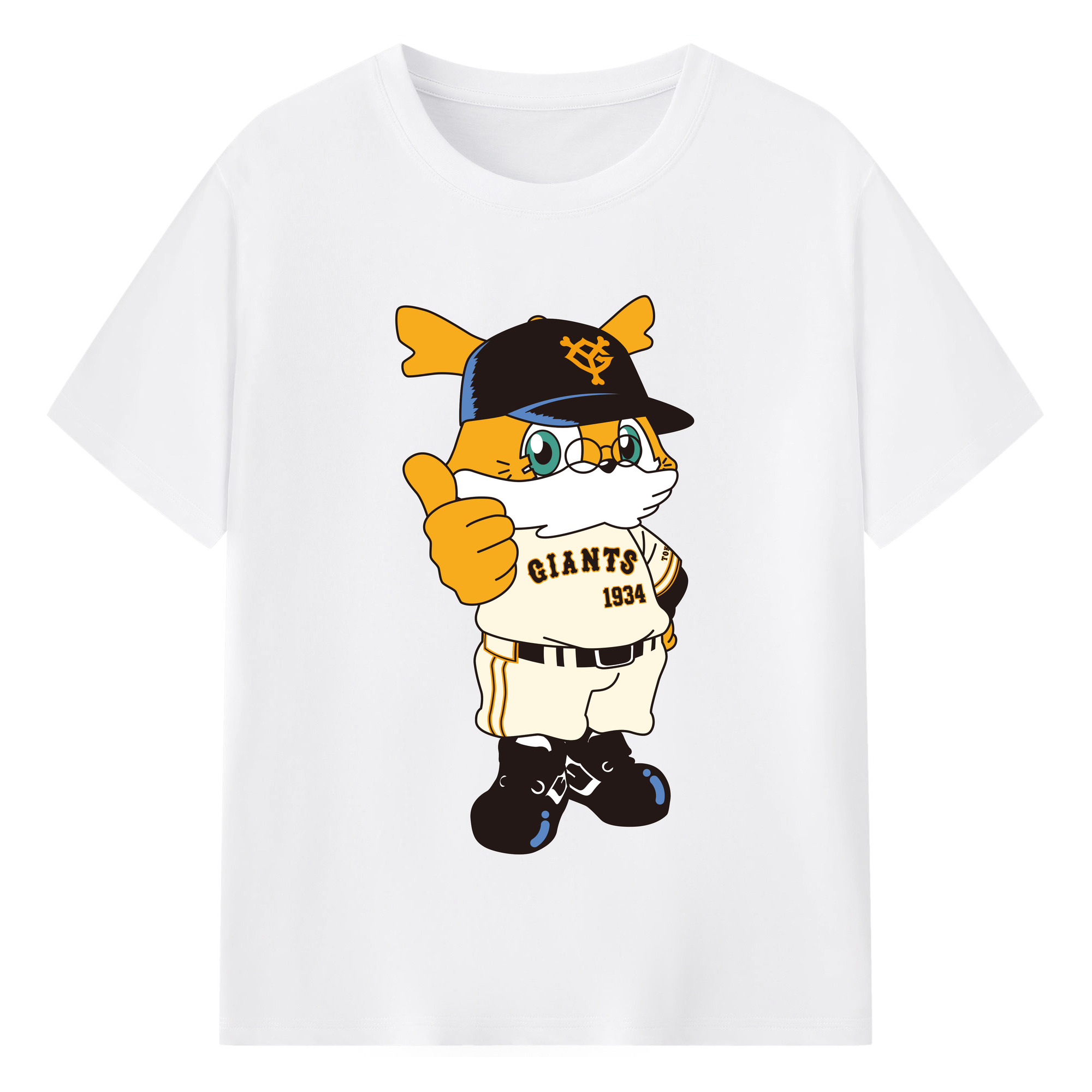 YOMIURI GIANTS MASCOT GRANDFATHER GIABBIT Logo - 綿100％ 半袖Tシャツ ・ フロントプリント ・ 快適 通気性 ・ 日常使い 散歩 スポーツ用
