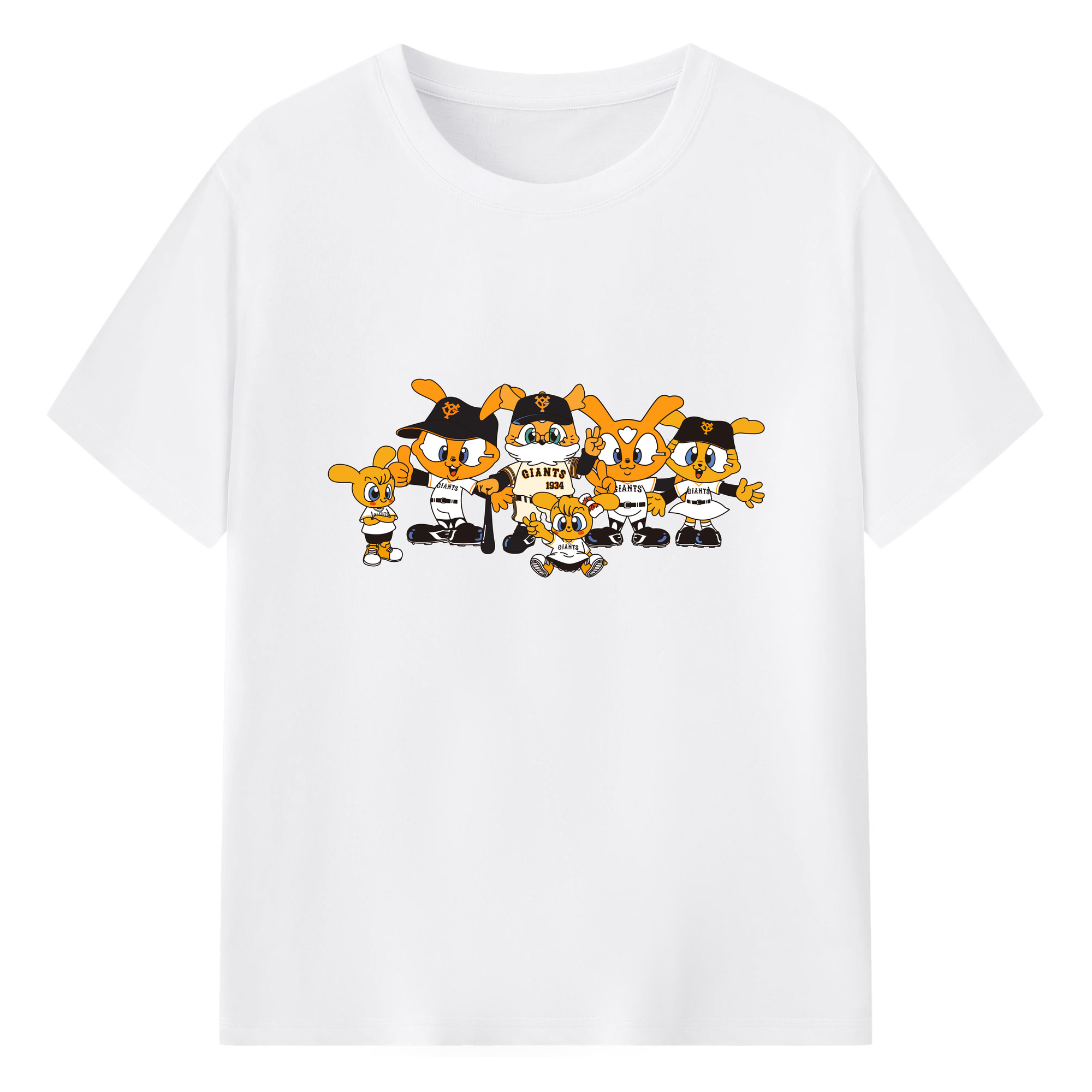 YOMIURI GIANTS MASCOT GIABBIT FAMILY ORIGINAL Logo - 綿100％ 半袖Tシャツ ・ フロントプリント ・ 快適 通気性 ・ 日常使い 散歩 スポーツ用