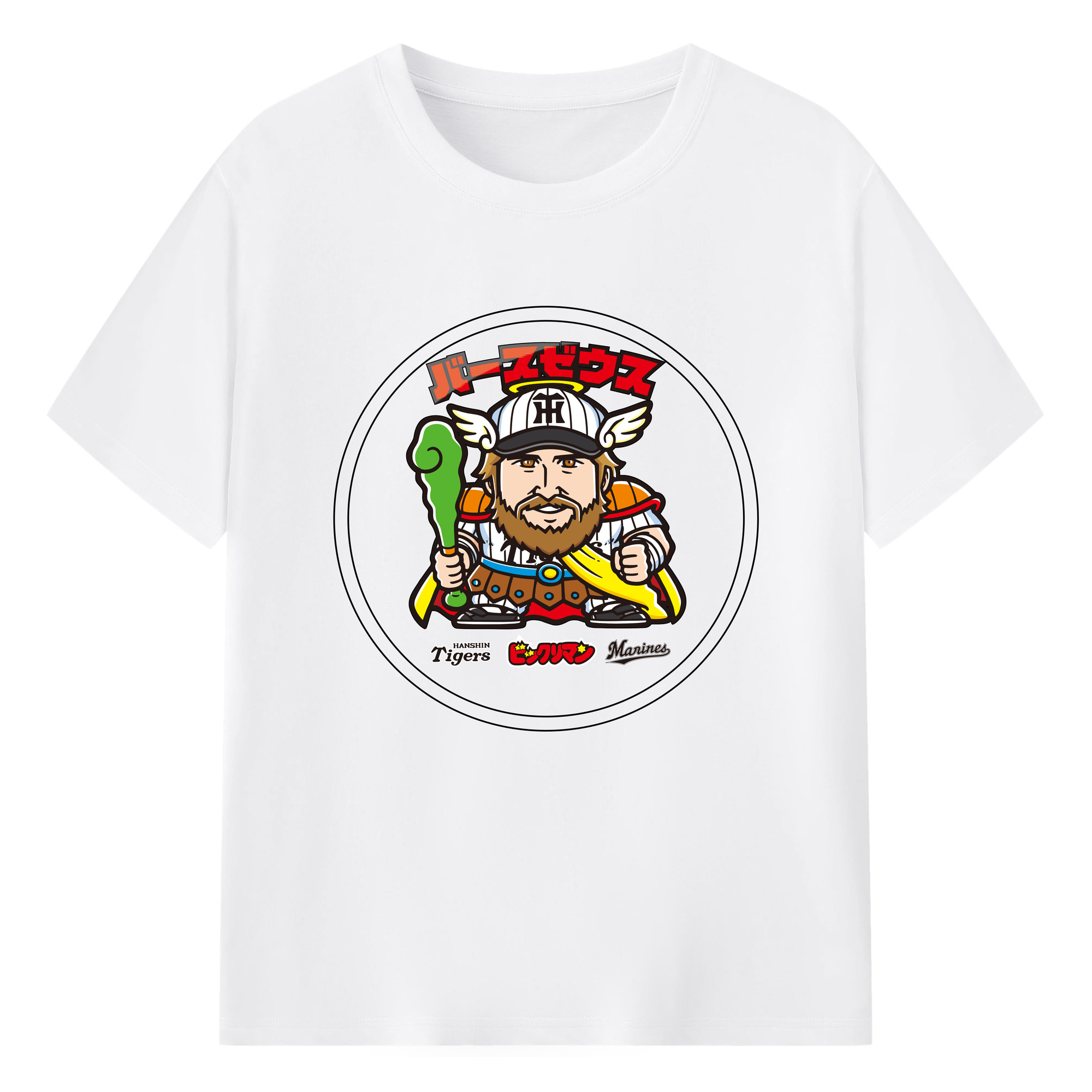 HANSHIN TIGERS BIKKURI-MAN OLD UNIFORM VERSION Logo - 綿100％ 半袖Tシャツ ・ フロントプリント ・ 快適 通気性 ・ 日常使い 散歩 スポーツ用