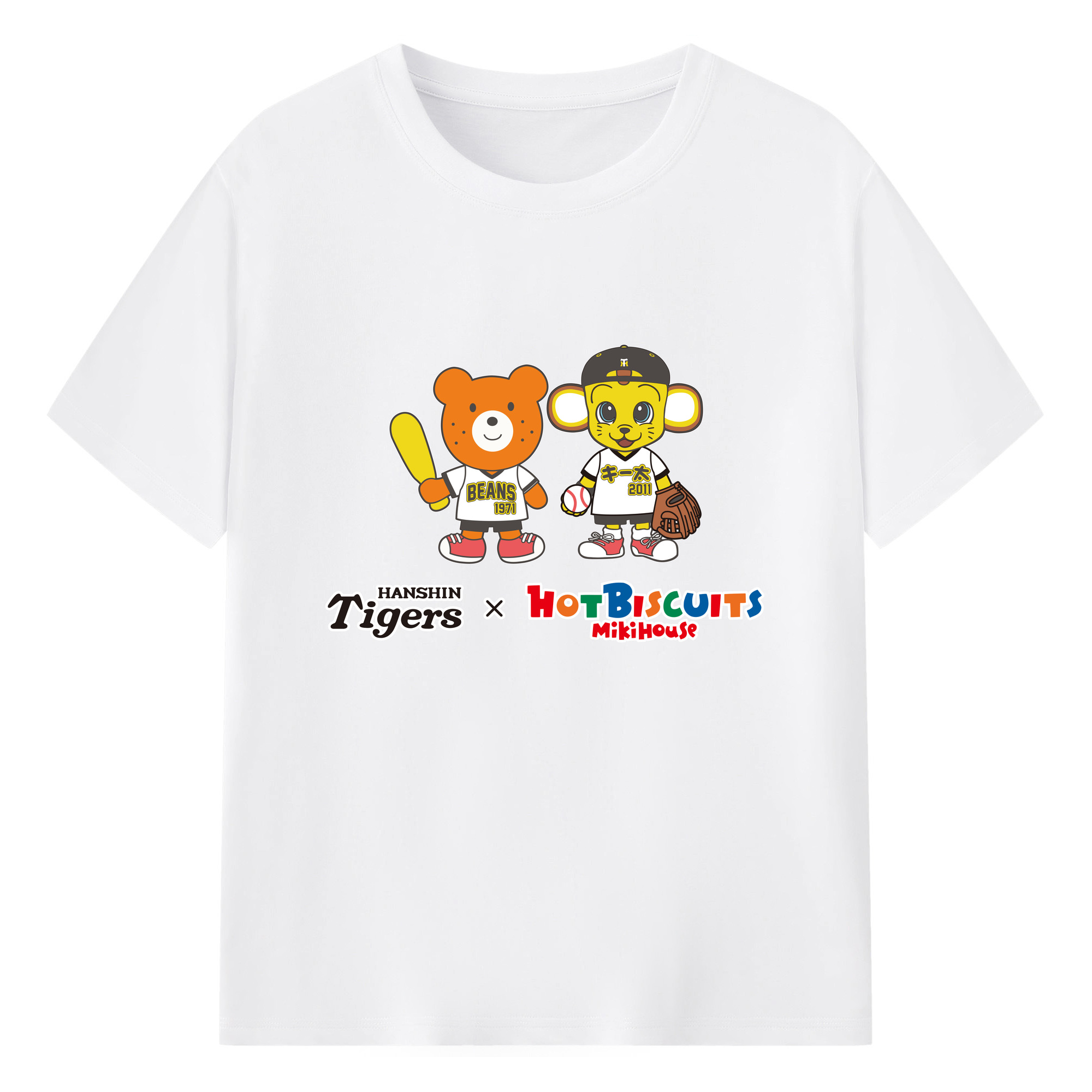 HANSHIN TIGERS HOT BISCUITS MIKIHOUSE Logo - 綿100％ 半袖Tシャツ ・ フロントプリント ・ 快適 通気性 ・ 日常使い 散歩 スポーツ用