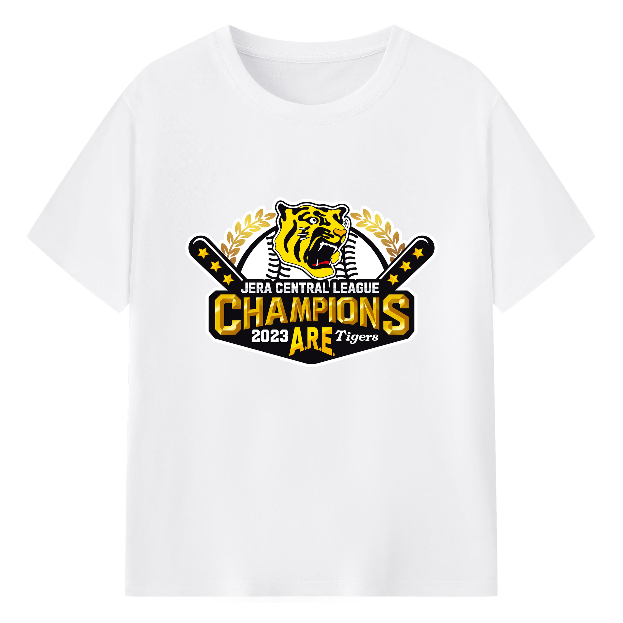 HANSHIN TIGERS 2023 JERA CENTRAL LEAGUE CHAMPIONS EMBLEM Logo - 綿100％ 半袖Tシャツ ・ フロントプリント ・ 快適 通気性 ・ 日常使い 散歩 スポーツ用