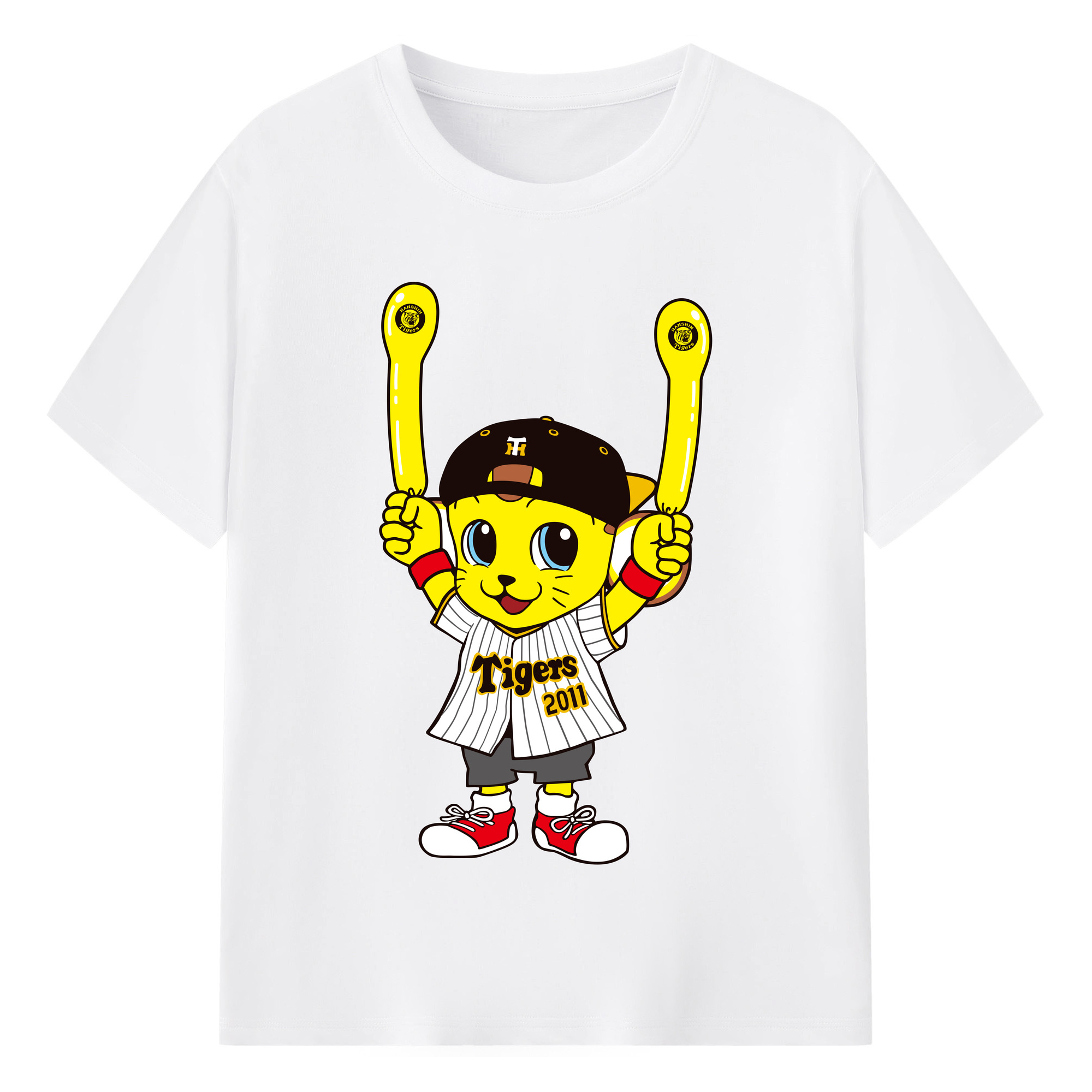 HANSHIN TIGERS MASCOT KITA 2022 HOME UNIFORM APPLICATION BALLOON Logo - 綿100％ 半袖Tシャツ ・ フロントプリント ・ 快適 通気性 ・ 日常使い 散歩 スポーツ用