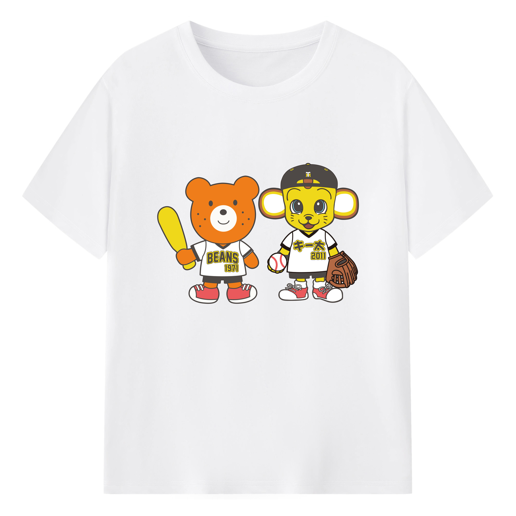 HANSHIN TIGERS HOT BISCUITS MIKIHOUSE KITA BEARS Logo - 綿100％ 半袖Tシャツ ・ フロントプリント ・ 快適 通気性 ・ 日常使い 散歩 スポーツ用