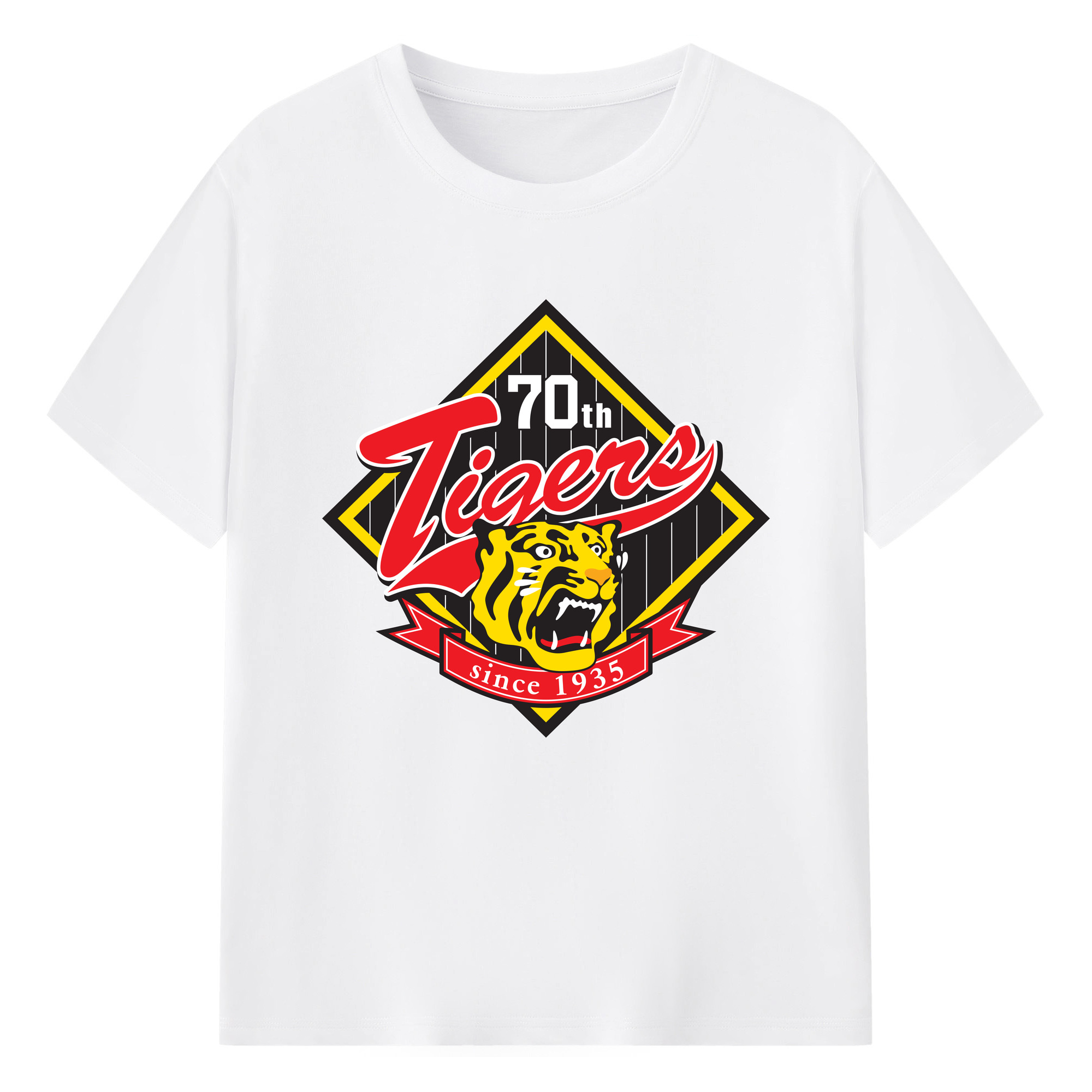 HANSHIN TIGERS 70TH ANNIVERSARY Logo - 綿100％ 半袖Tシャツ ・ フロントプリント ・ 快適 通気性 ・ 日常使い 散歩 スポーツ用