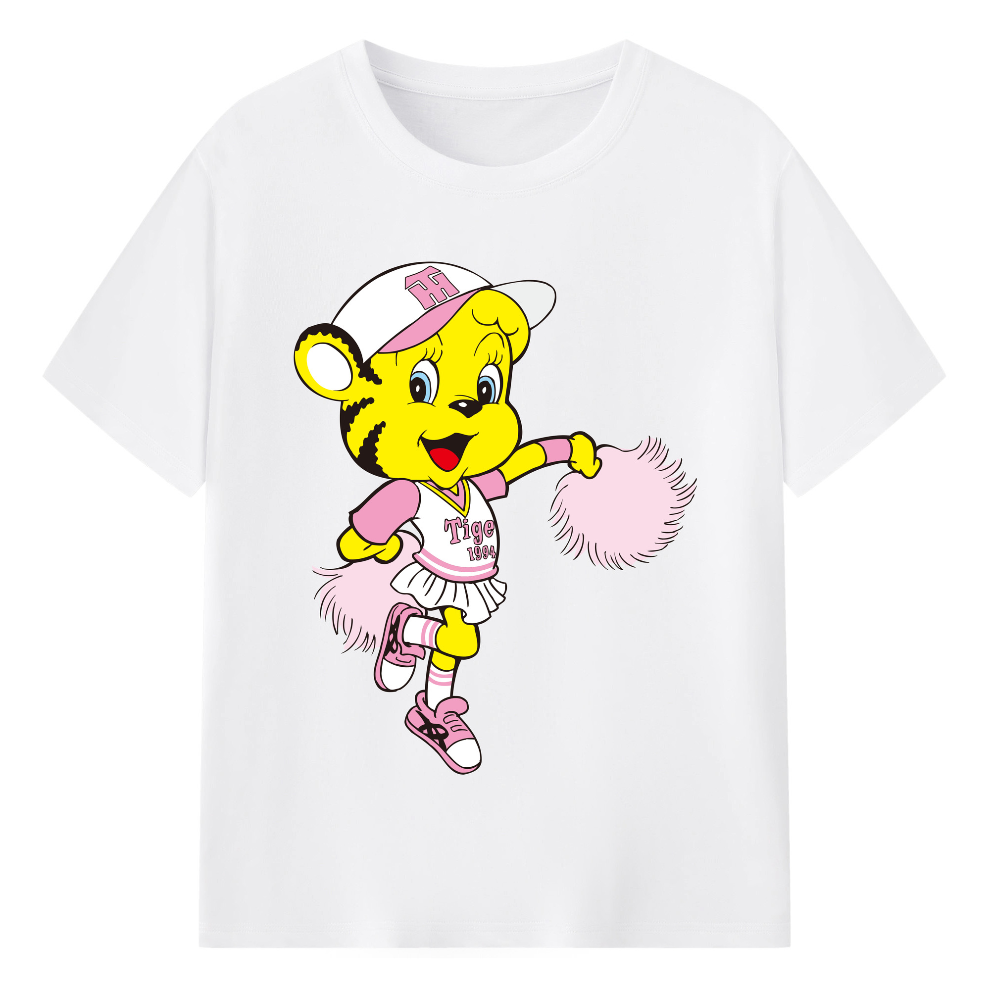 HANSHIN TIGERS MASCOT LUCKY OLD APPLICATION CHEERING FURRY Logo - 綿100％ 半袖Tシャツ ・ フロントプリント ・ 快適 通気性 ・ 日常使い 散歩 スポーツ用