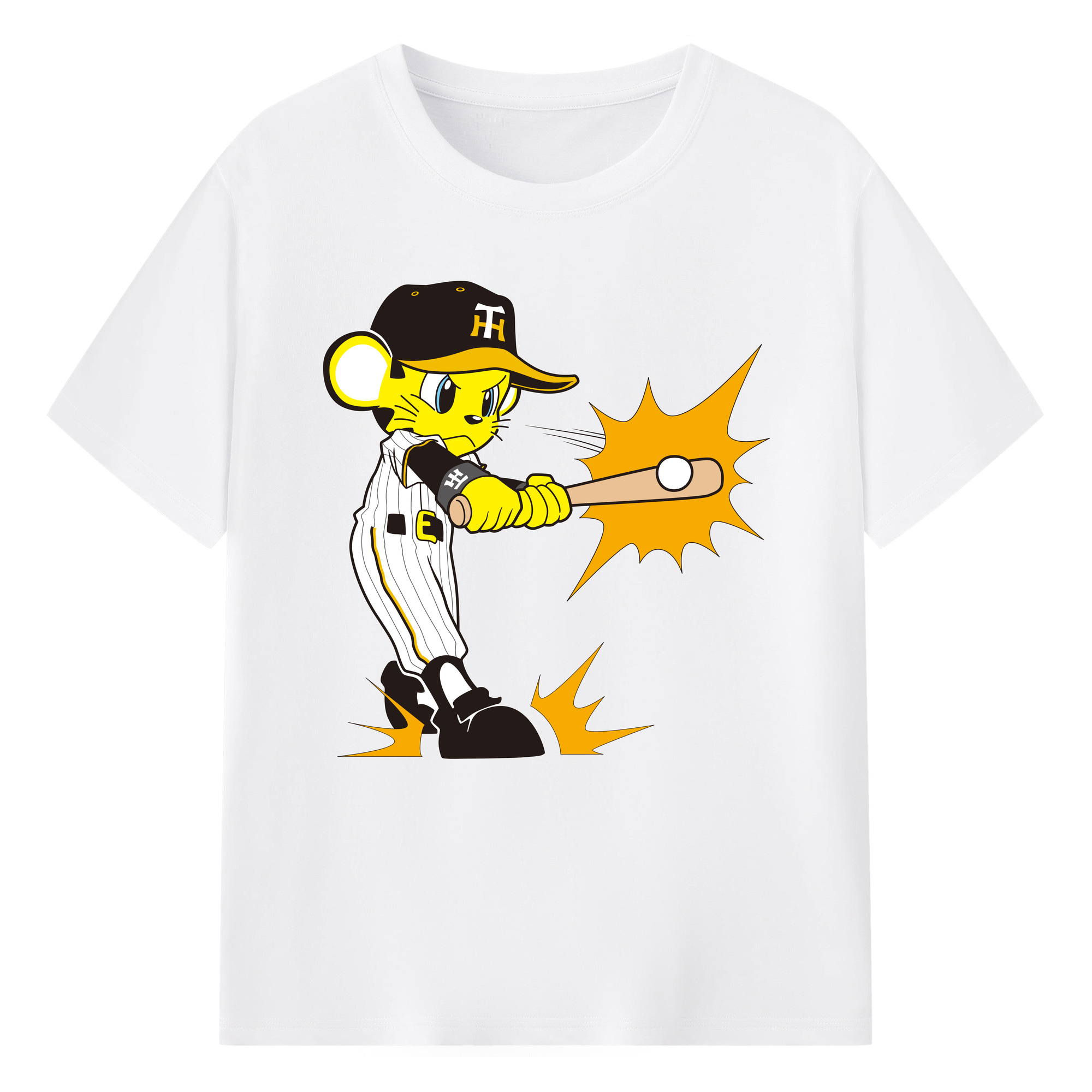 HANSHIN TIGERS MASCOT TO-LUCKY 2022 HOME UNIFORM APPLICATION BATTING Logo - 綿100％ 半袖Tシャツ ・ フロントプリント ・ 快適 通気性 ・ 日常使い 散歩 スポーツ用