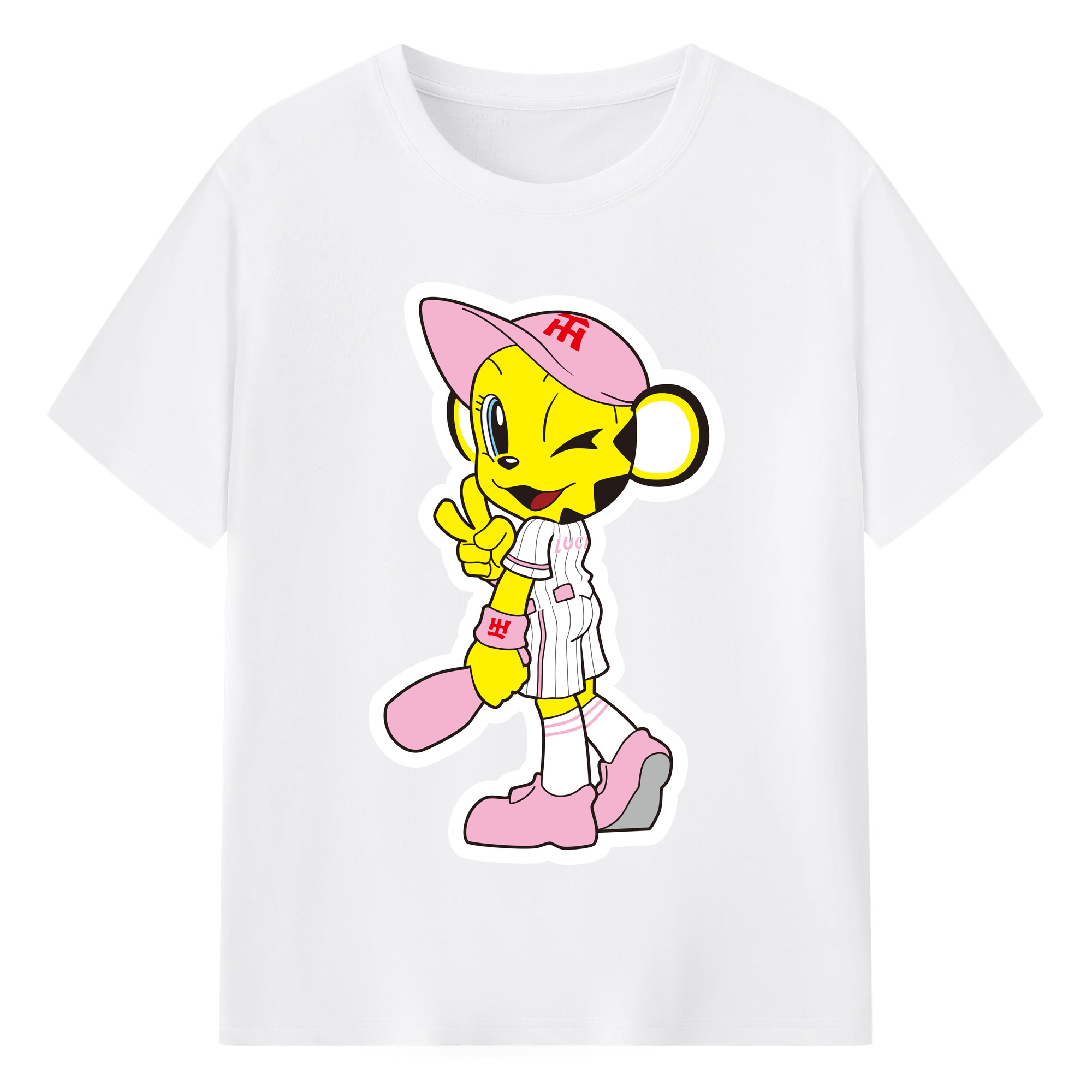HANSHIN TIGERS MASCOT LUCKY APPLICATION TURN AROUND WINK 2015 Logo - 綿100％ 半袖Tシャツ ・ フロントプリント ・ 快適 通気性 ・ 日常使い 散歩 スポーツ用