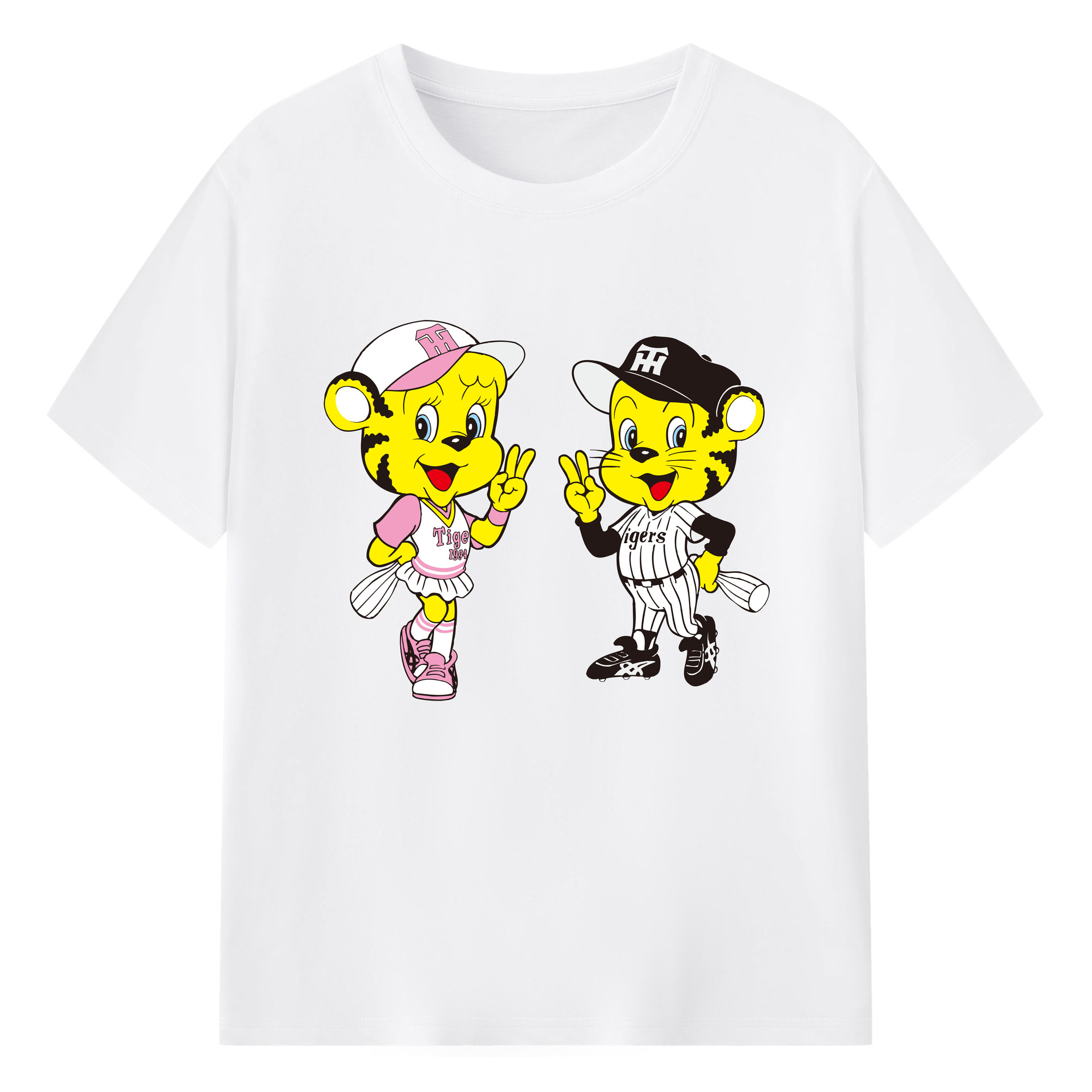 HANSHIN TIGERS MASCOT LUCKY TO-LUCKY OLD APPLICATION CHEERING BUGLE Logo - 綿100％ 半袖Tシャツ ・ フロントプリント ・ 快適 通気性 ・ 日常使い 散歩 スポーツ用