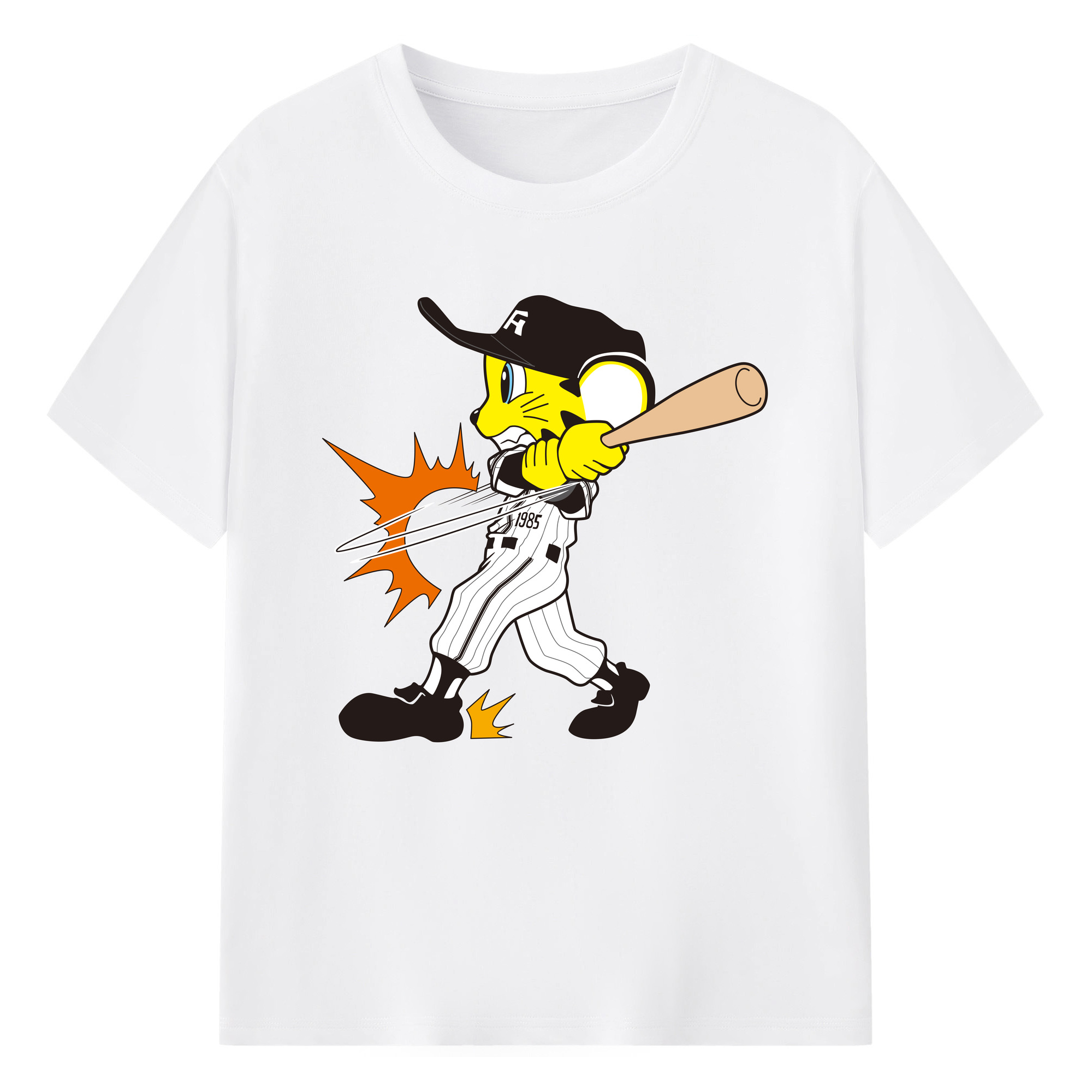HANSHIN TIGERS MASCOT TO-LUCKY APPLICATION HITTING Logo - 綿100％ 半袖Tシャツ ・ フロントプリント ・ 快適 通気性 ・ 日常使い 散歩 スポーツ用