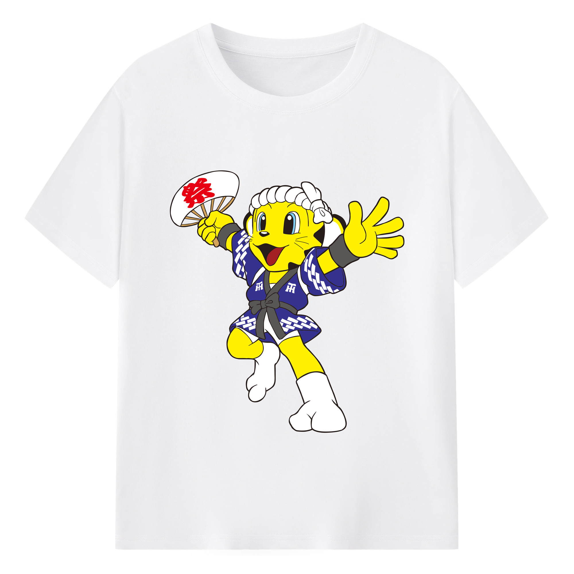 HANSHIN TIGERS MASCOT TO-LUCKY APPLICATION YUKATA Logo - 綿100％ 半袖Tシャツ ・ フロントプリント ・ 快適 通気性 ・ 日常使い 散歩 スポーツ用