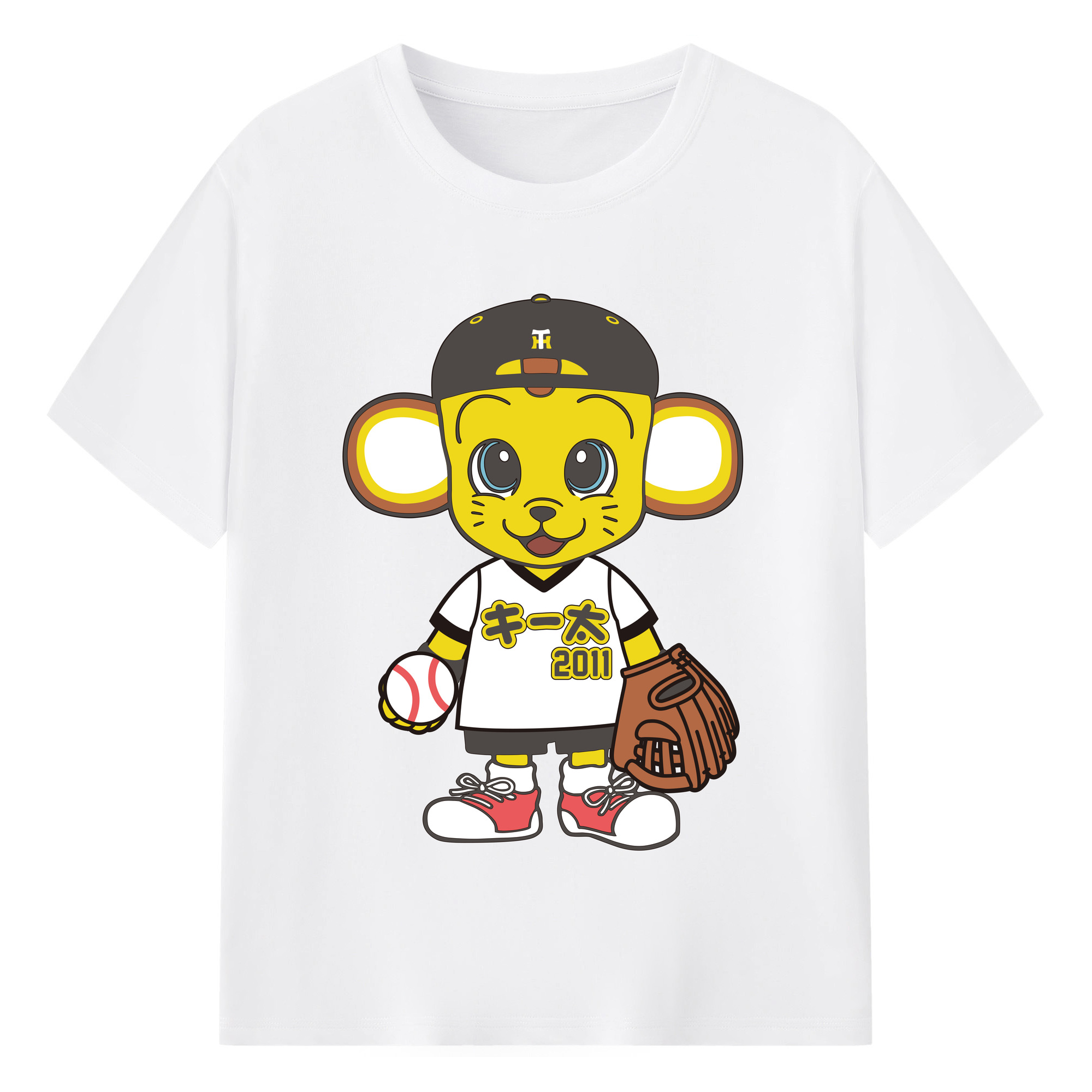 HANSHIN TIGERS MASCOT KITA APPLICATION HOT BISCUITS Logo - 綿100％ 半袖Tシャツ ・ フロントプリント ・ 快適 通気性 ・ 日常使い 散歩 スポーツ用
