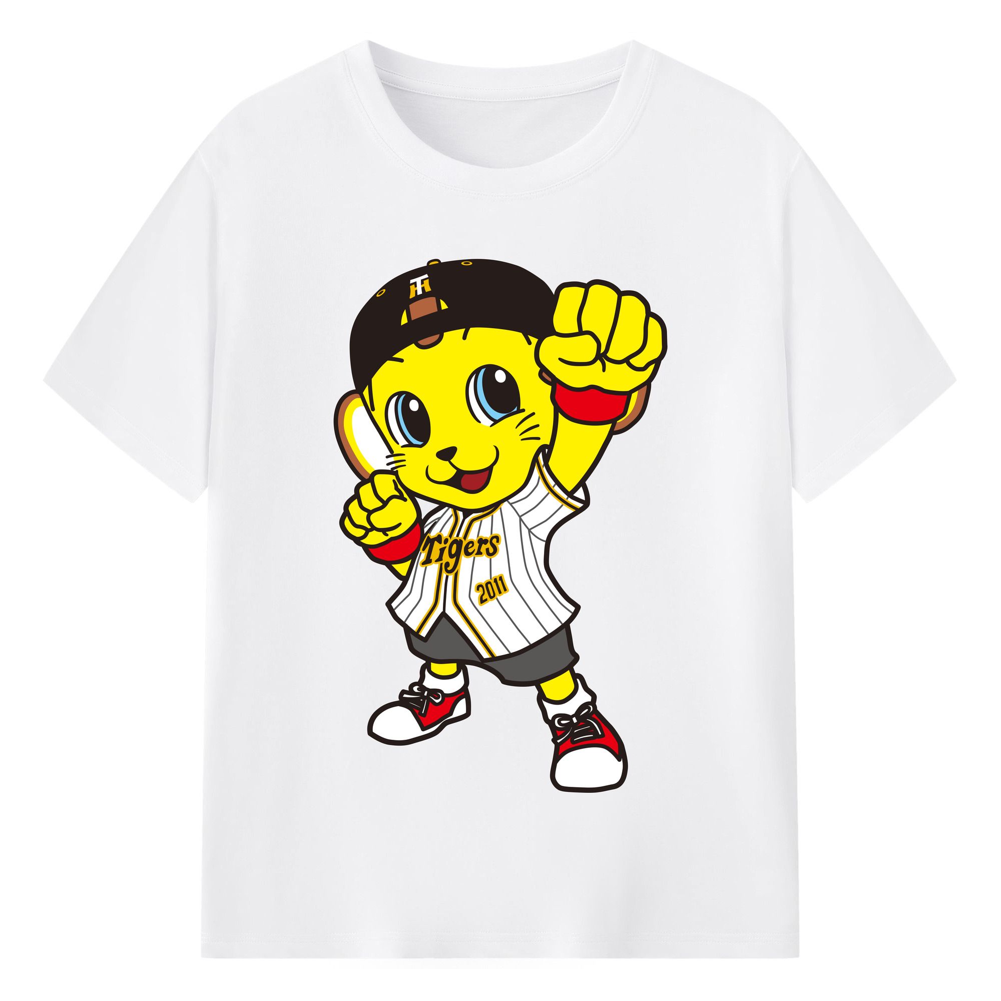 HANSHIN TIGERS MASCOT TO-LUCKY APPLICATION FIGHTING 2010's LATER Logo - 綿100％ 半袖Tシャツ ・ フロントプリント ・ 快適 通気性 ・ 日常使い 散歩 スポーツ用