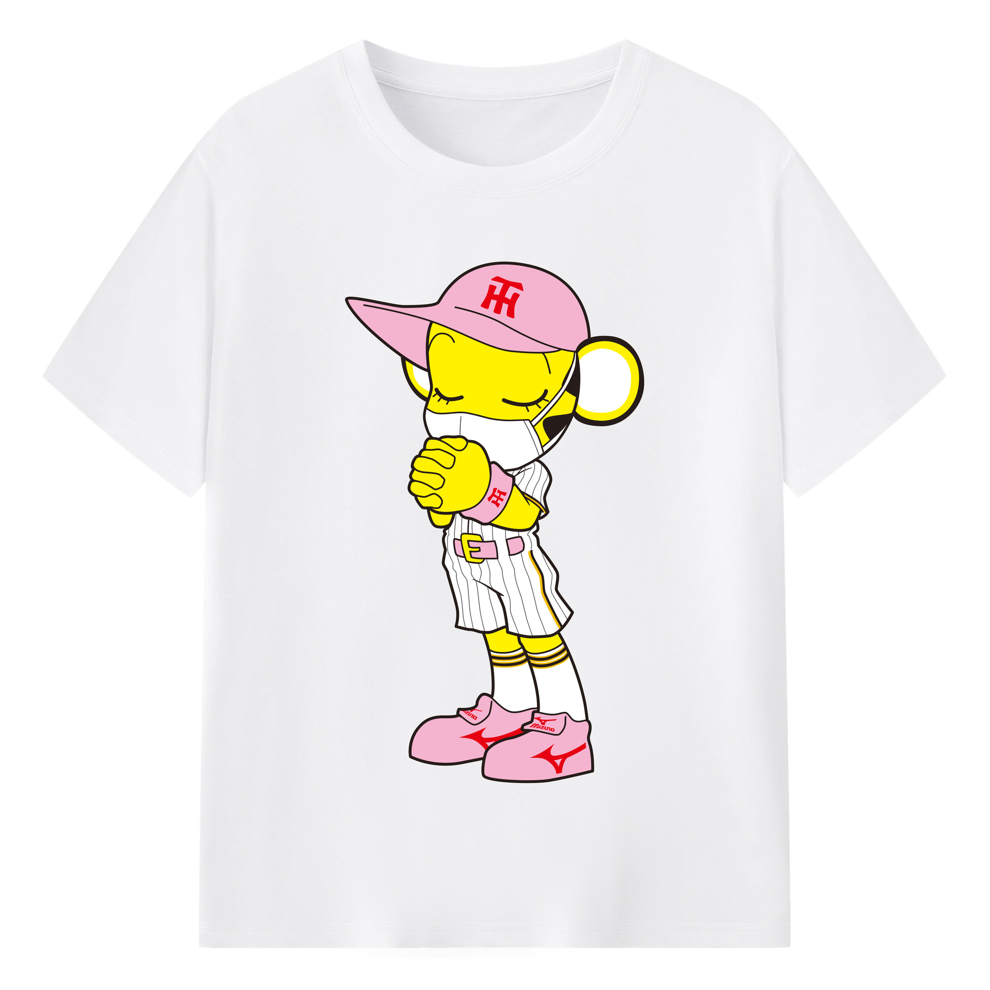 HANSHIN TIGERS MASCOT LUCKY 2010%27s LATER PRESENT APPLICATION MASK PRAY Logo - 綿100％ 半袖Tシャツ ・ フロントプリント ・ 快適 通気性 ・ 日常使い 散歩 スポーツ用