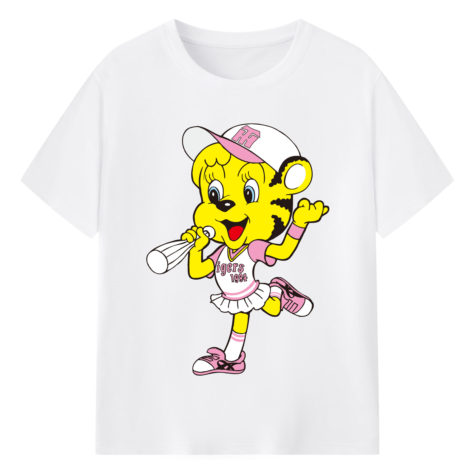 HANSHIN TIGERS MASCOT LUCKY OLD APPLICATION CHEERING BUGLE SMILING Logo - 綿100％ 半袖Tシャツ ・ フロントプリント ・ 快適 通気性 ・ 日常使い 散歩 スポーツ用