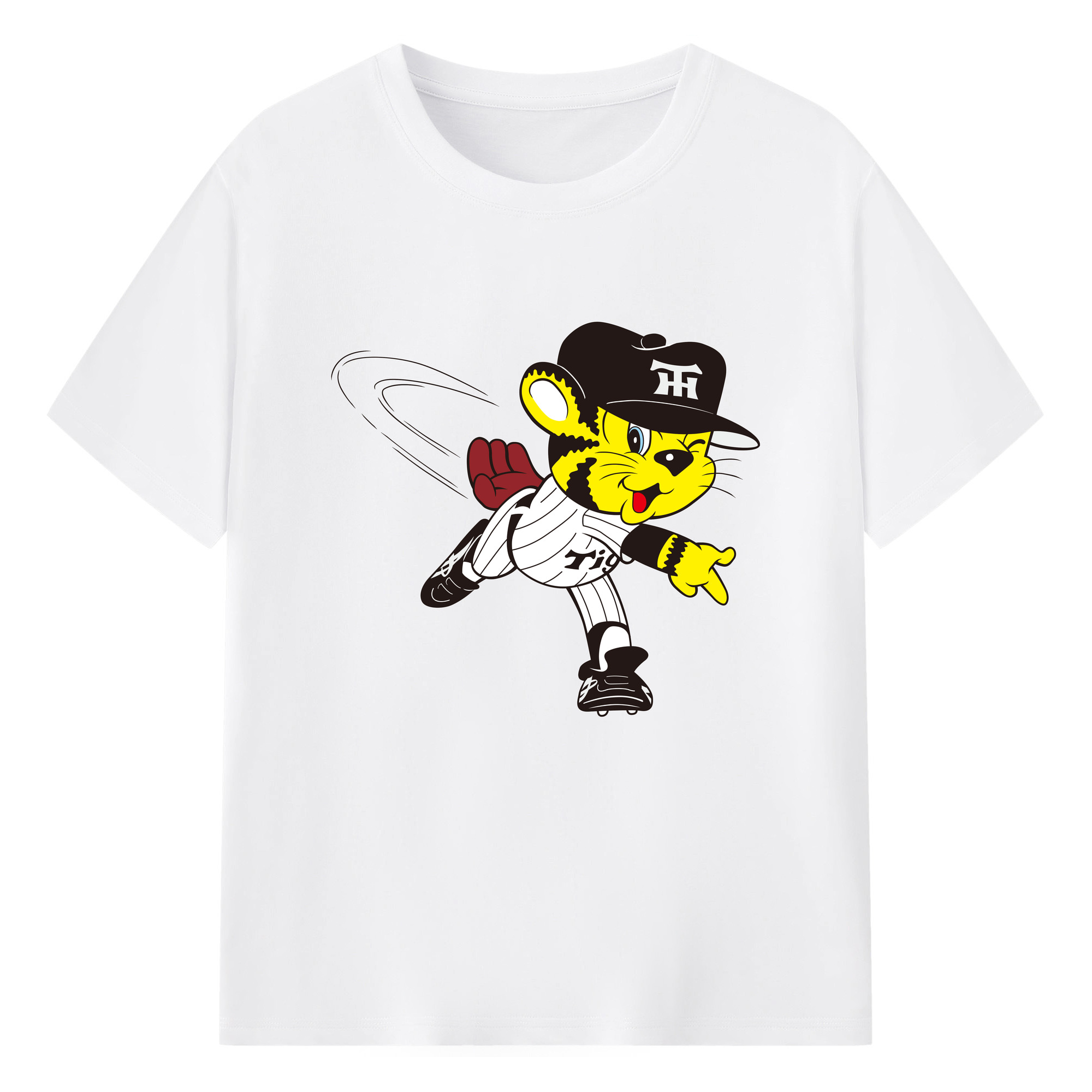 HANSHIN TIGERS MASCOT TO-LUCKY OLD APPLICATION PITCHING Logo - 綿100％ 半袖Tシャツ ・ フロントプリント ・ 快適 通気性 ・ 日常使い 散歩 スポーツ用