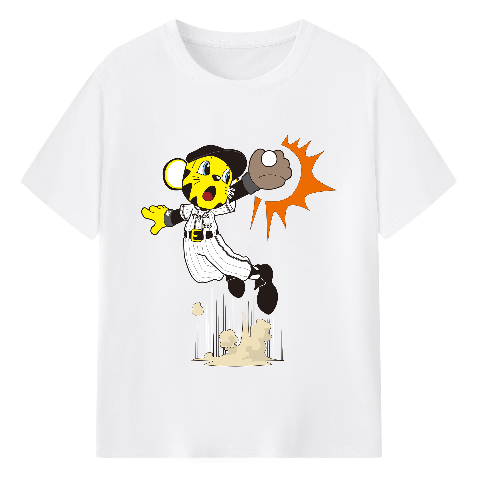 HANSHIN TIGERS MASCOT TO-LUCKY APPLICATION DIVING CATCHING 2015 Logo - 綿100％ 半袖Tシャツ ・ フロントプリント ・ 快適 通気性 ・ 日常使い 散歩 スポーツ用