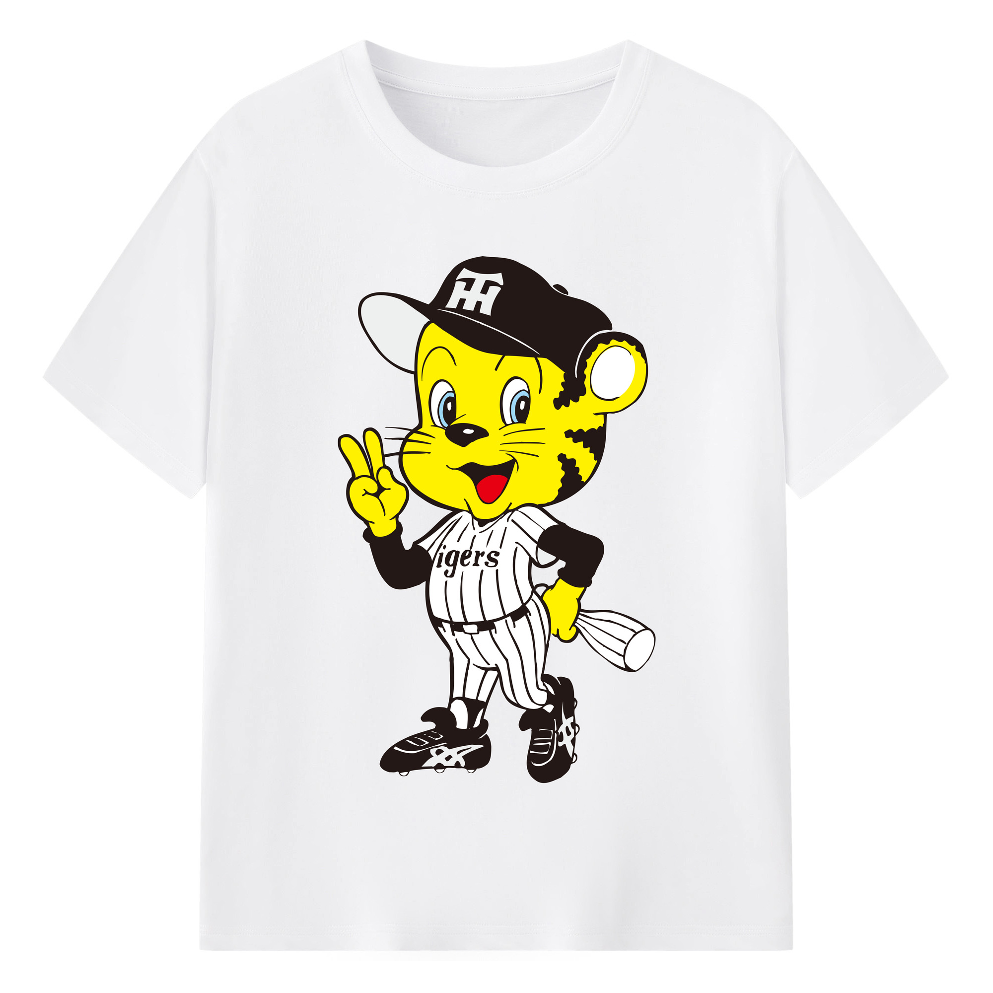 HANSHIN TIGERS MASCOT TO-LUCKY OLD APPLICATION CHEERING BUGLE Logo - 綿100％ 半袖Tシャツ ・ フロントプリント ・ 快適 通気性 ・ 日常使い 散歩 スポーツ用