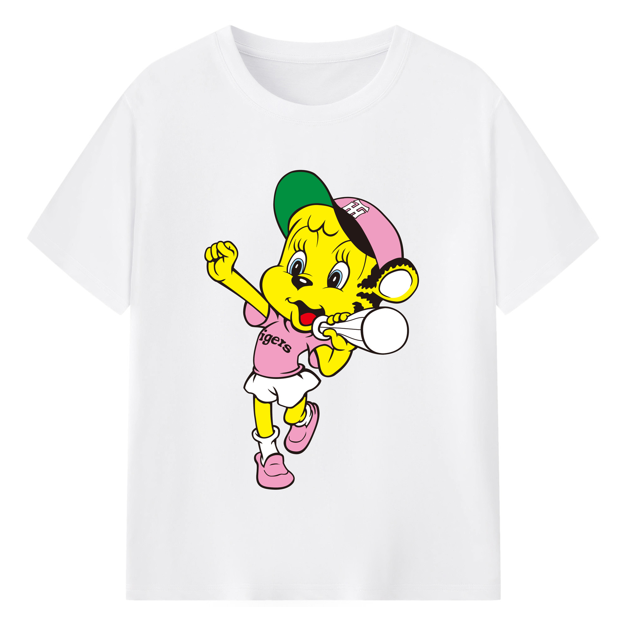 HANSHIN TIGERS MASCOT LUCKY OLD APPLICATION CHEERING BUGLE Logo - 綿100％ 半袖Tシャツ ・ フロントプリント ・ 快適 通気性 ・ 日常使い 散歩 スポーツ用