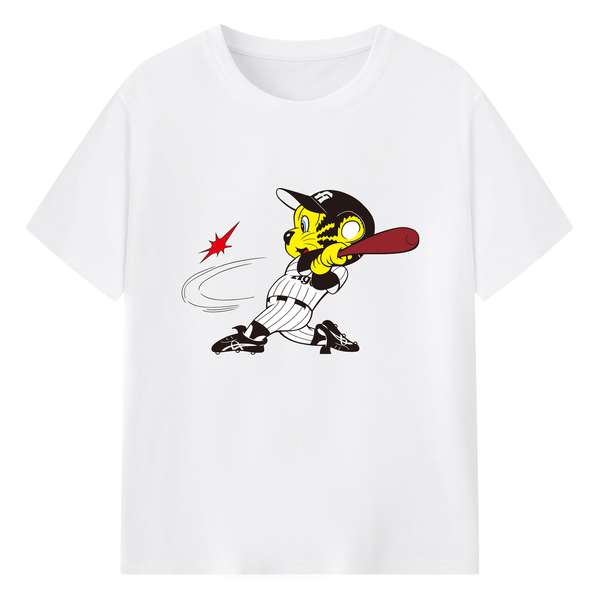 HANSHIN TIGERS MASCOT TO-LUCKY OLD APPLICATION SWING Logo - 綿100％ 半袖Tシャツ ・ フロントプリント ・ 快適 通気性 ・ 日常使い 散歩 スポーツ用