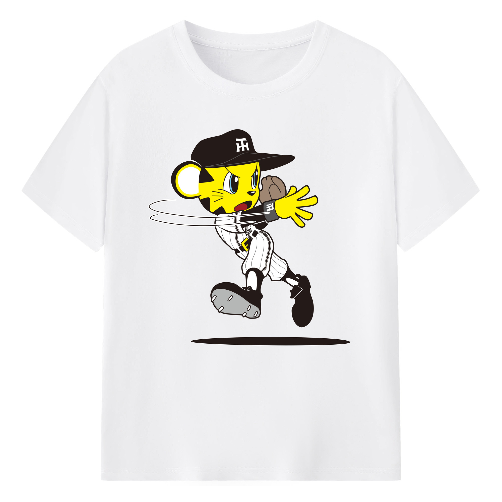 HANSHIN TIGERS MASCOT TO-LUCKY APPLICATION DEFENSE THROWING 2015 Logo - 綿100％ 半袖Tシャツ ・ フロントプリント ・ 快適 通気性 ・ 日常使い 散歩 スポーツ用