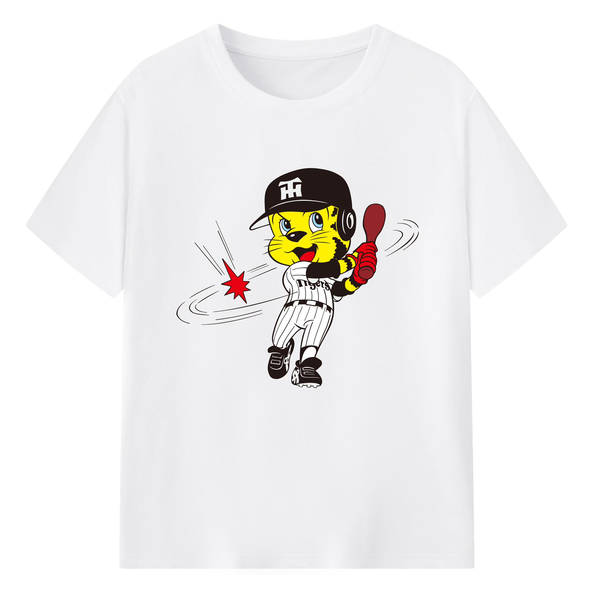 HANSHIN TIGERS MASCOT TO-LUCKY OLD APPLICATION BATTING Logo - 綿100％ 半袖Tシャツ ・ フロントプリント ・ 快適 通気性 ・ 日常使い 散歩 スポーツ用