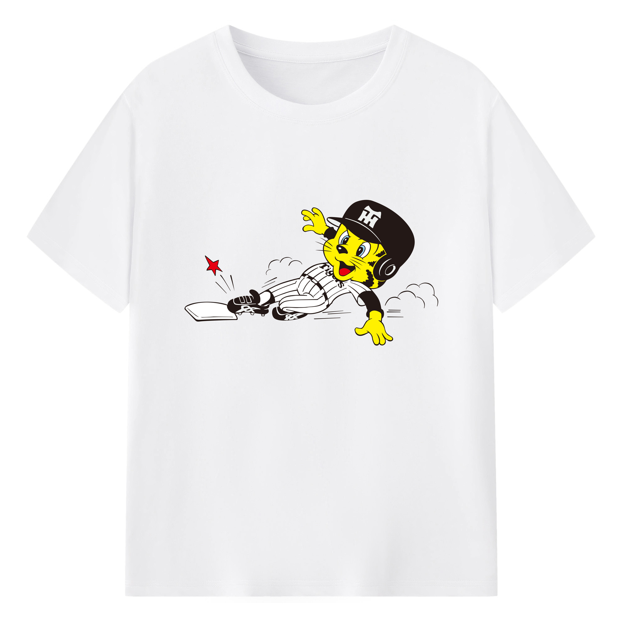 HANSHIN TIGERS MASCOT TO-LUCKY OLD APPLICATION SLIDING Logo - 綿100％ 半袖Tシャツ ・ フロントプリント ・ 快適 通気性 ・ 日常使い 散歩 スポーツ用