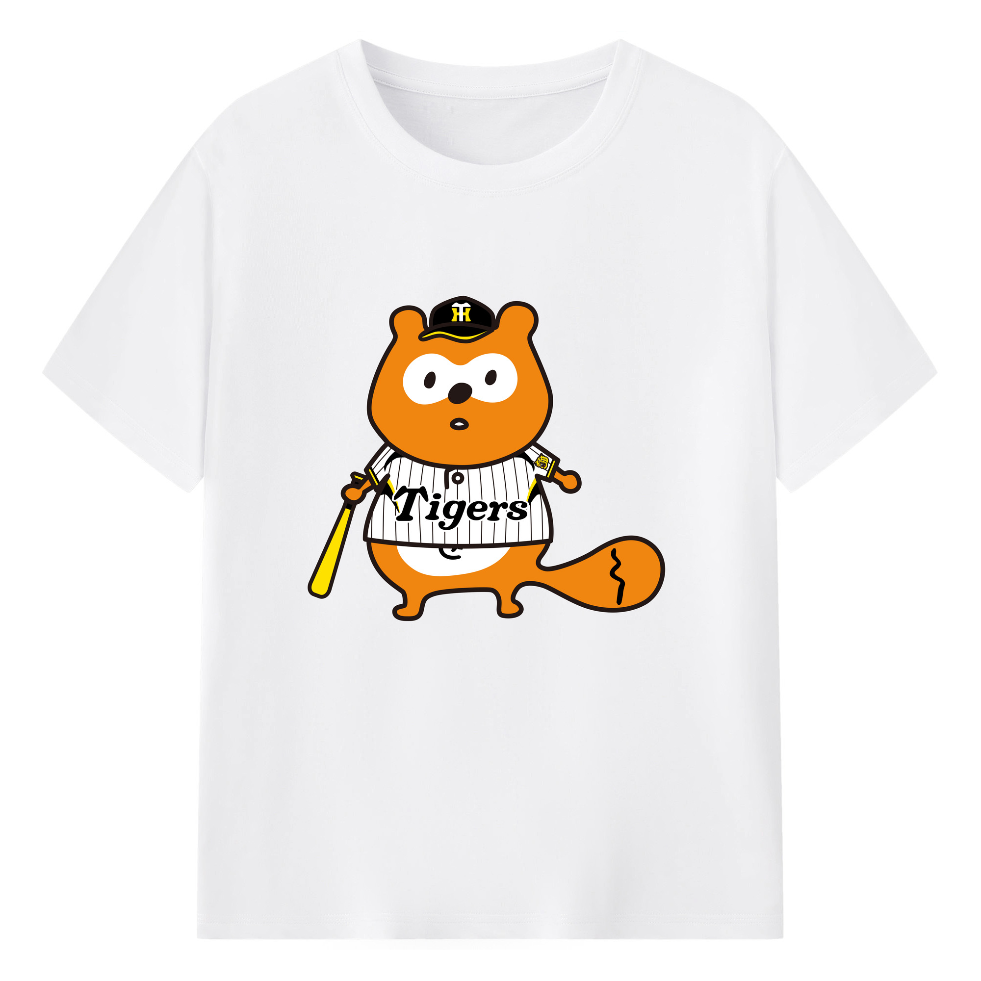 HANSHIN TIGERS PONTA Logo - 綿100％ 半袖Tシャツ ・ フロントプリント ・ 快適 通気性 ・ 日常使い 散歩 スポーツ用