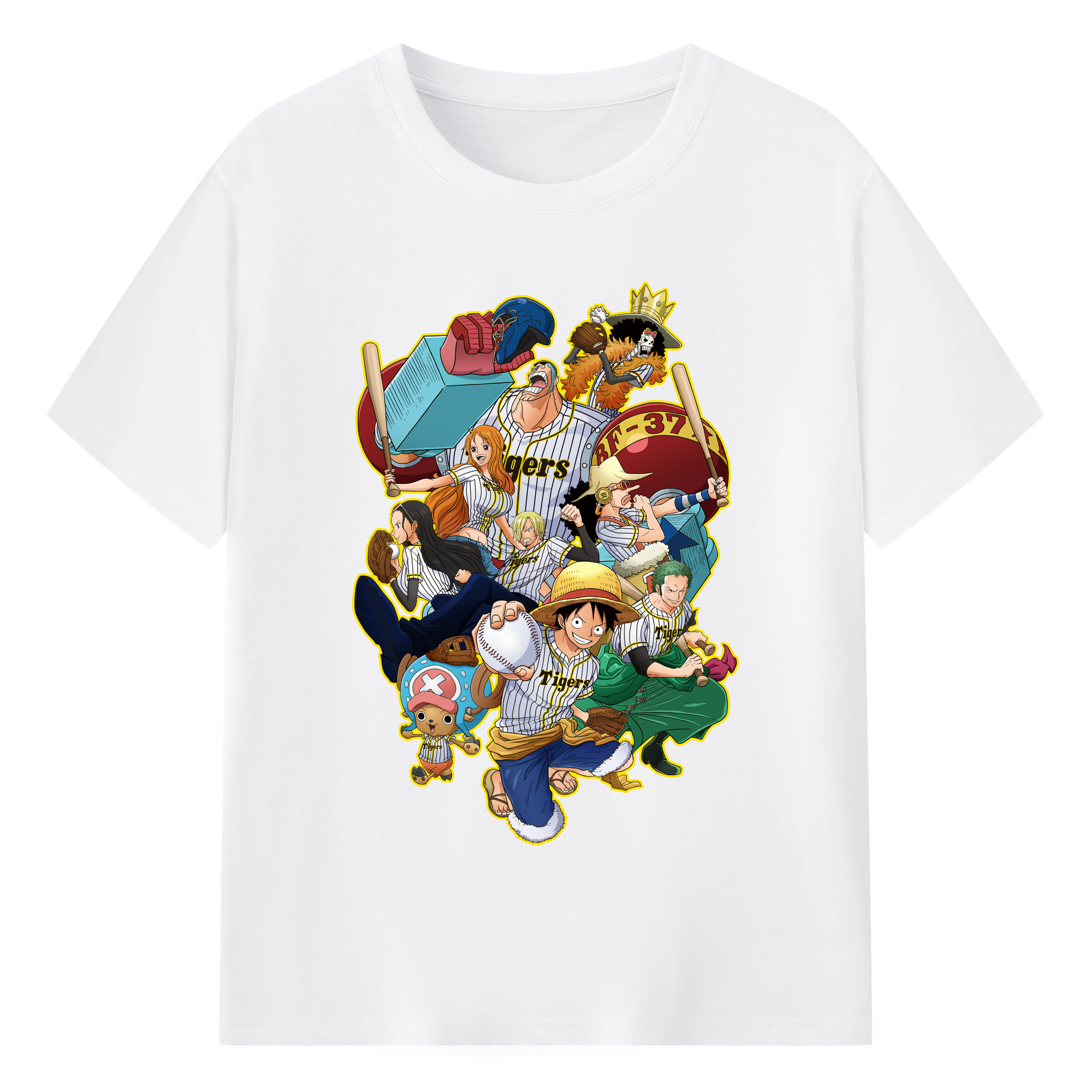 HANSHIN TIGERS ONE PIECE CHARACTERS Logo - 綿100％ 半袖Tシャツ ・ フロントプリント ・ 快適 通気性 ・ 日常使い 散歩 スポーツ用