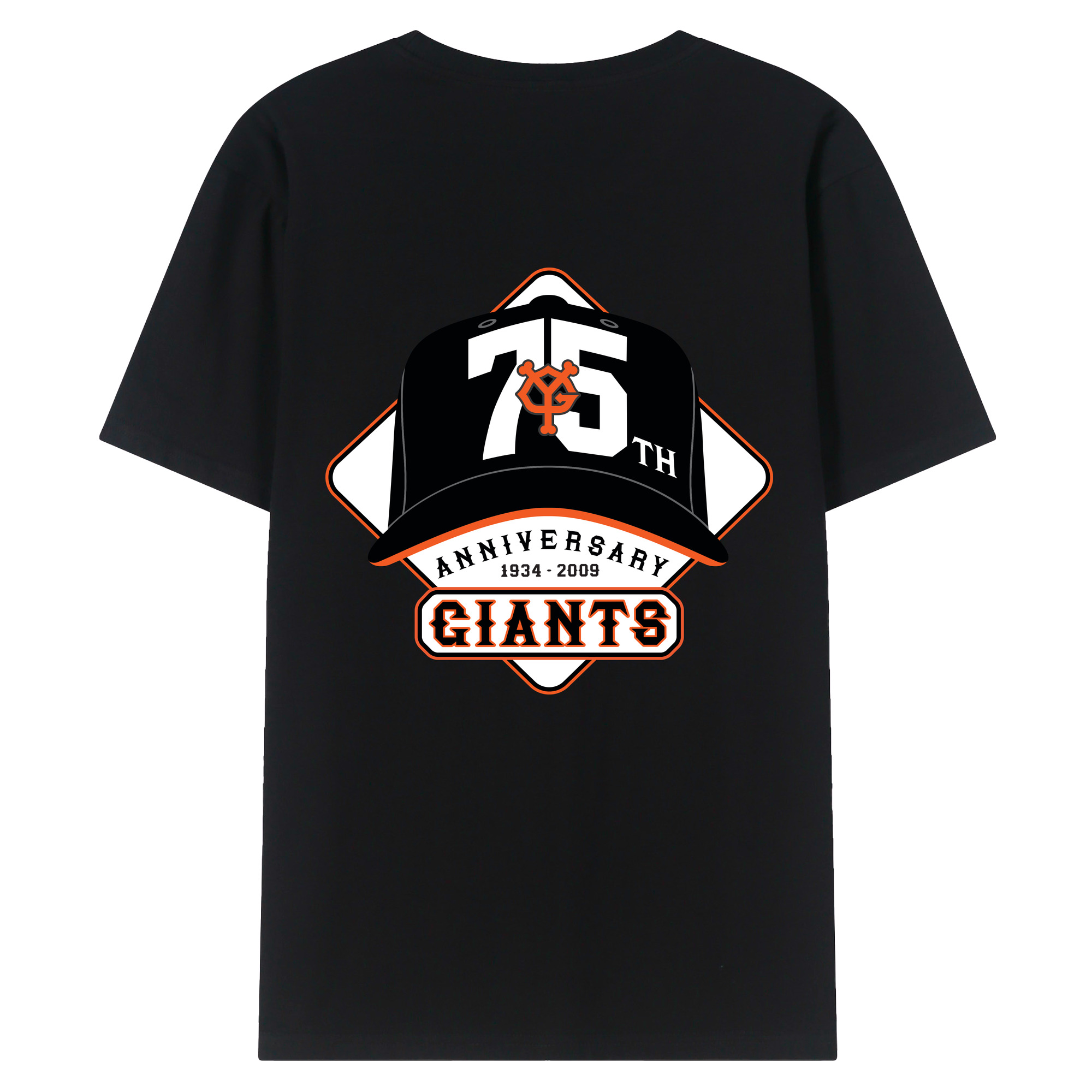 YOMIURI GIANTS 75TH ANNIVERSARY Logo - 綿100％ 半袖Tシャツ ・ バックプリント ・ 快適 通気性 ・ 日常使い 散歩 スポーツ用