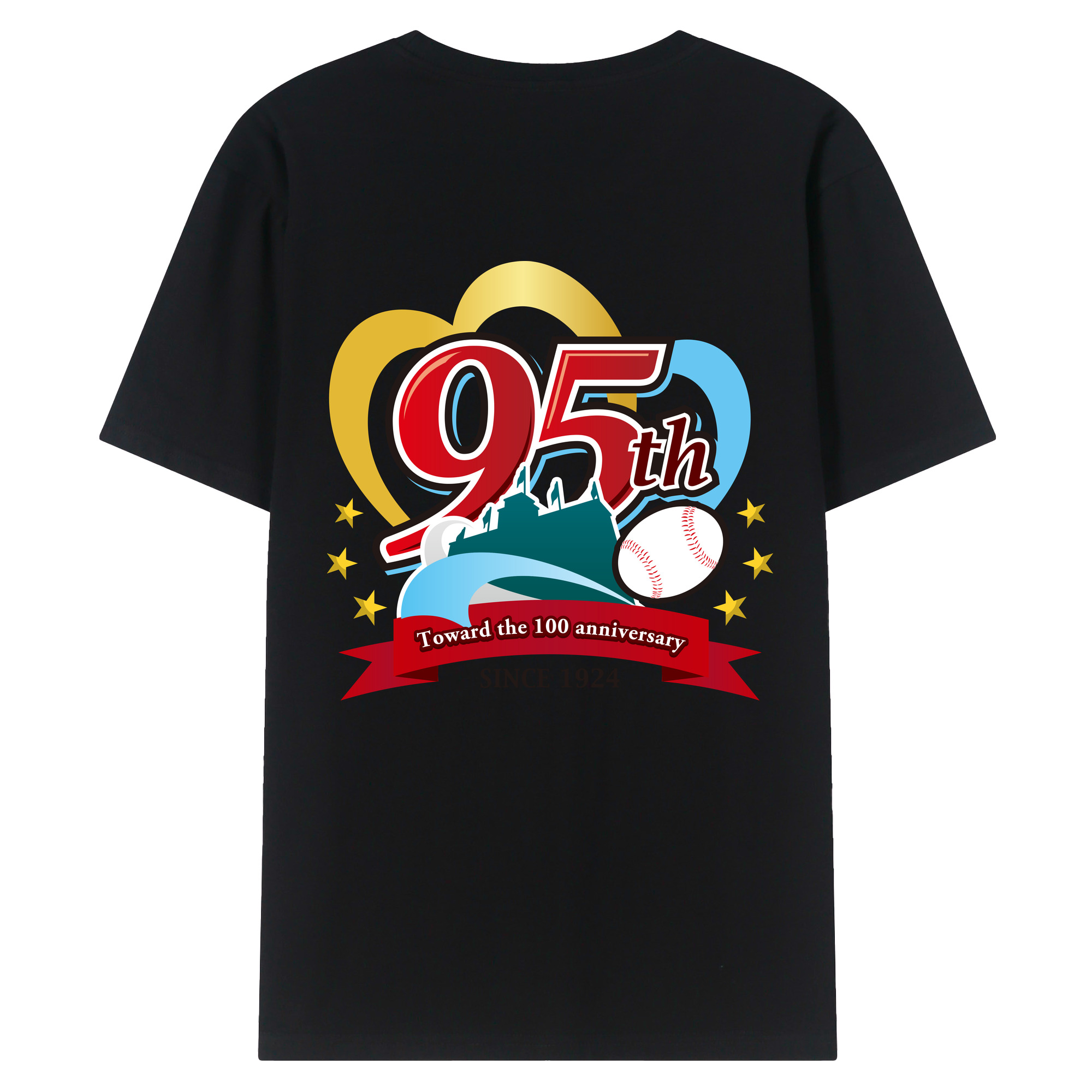 HANSHIN KOSHIEN STADIUM 95TH ANNIVERSARY SYMBOL Logo - 綿100％ 半袖Tシャツ ・ バックプリント ・ 快適 通気性 ・ 日常使い 散歩 スポーツ用
