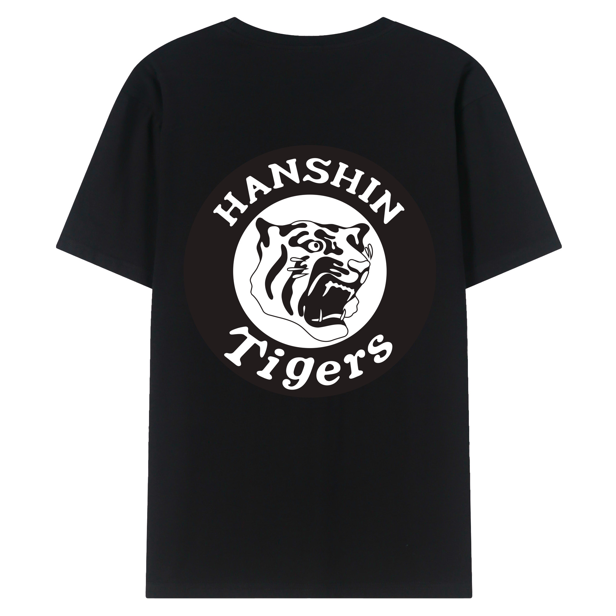 HANSHIN TIGERS EMBLEM APPLICATION WHITE BLACK Logo - 綿100％ 半袖Tシャツ ・ バックプリント ・ 快適 通気性 ・ 日常使い 散歩 スポーツ用