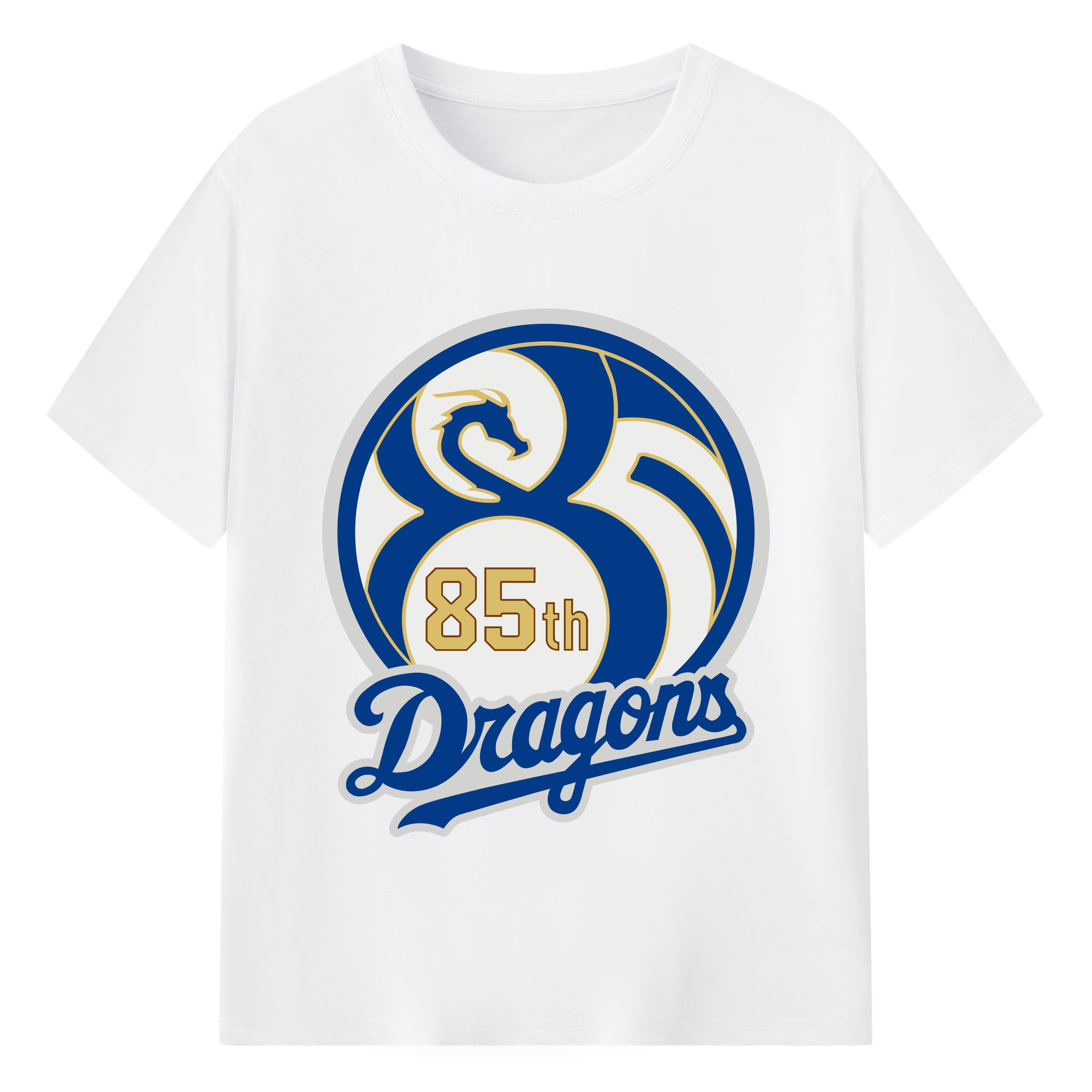 CHUNICHI DRAGONS 85th ANNIVERSARY EMBLEM Logo - 綿100％ 半袖Tシャツ ・ フロントプリント ・ 快適 通気性 ・ 日常使い 散歩 スポーツ用
