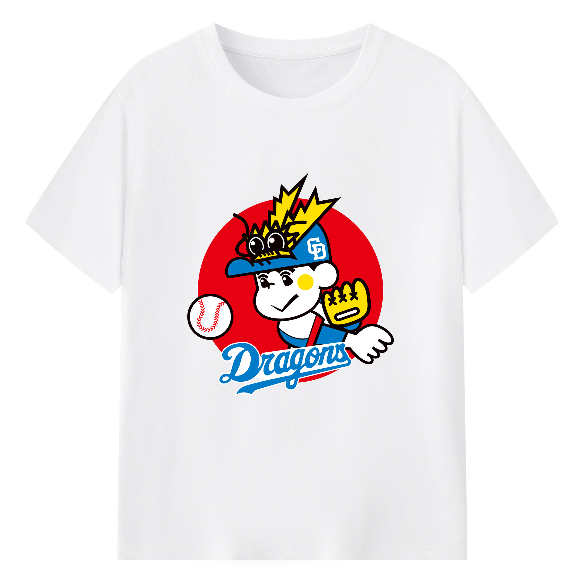 CHUNICHI DRAGONS OLD EMBLEM PITCHING VERSION Logo - 綿100％ 半袖Tシャツ ・ フロントプリント ・ 快適 通気性 ・ 日常使い 散歩 スポーツ用