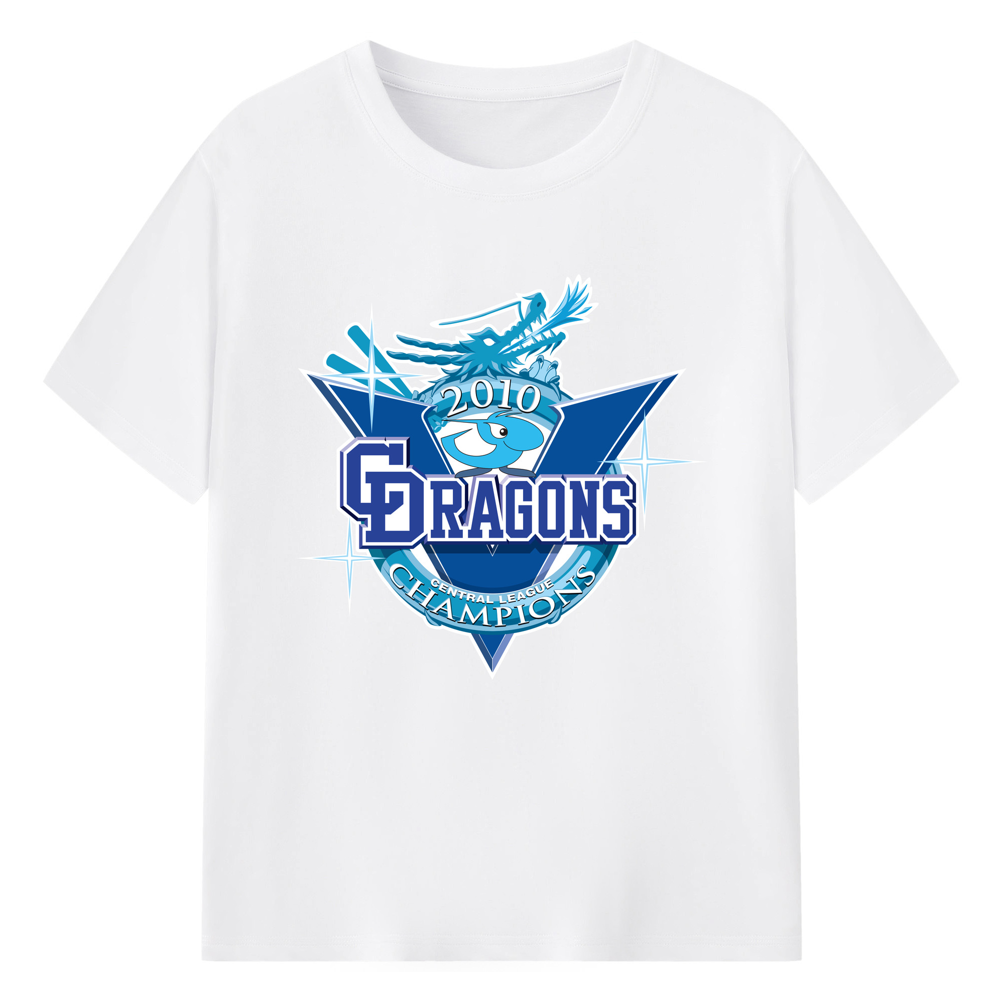 CHUNICHI DRAGONS 2010 CENTRAL LEAGUE CHAMPIONS Logo - 綿100％ 半袖Tシャツ ・ フロントプリント ・ 快適 通気性 ・ 日常使い 散歩 スポーツ用