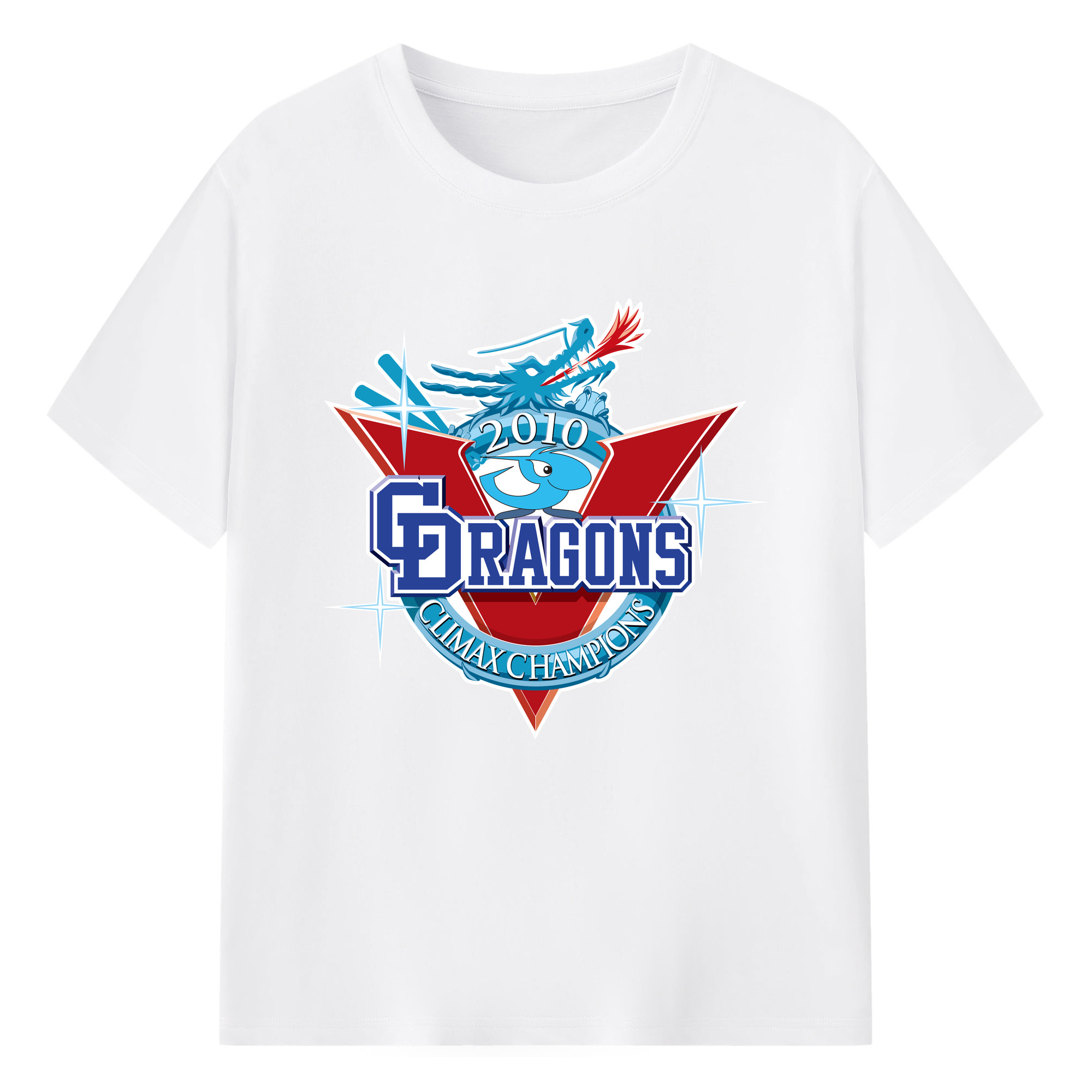 CHUNICHI DRAGONS 2010 CLIMAX CHAMPIONS Logo - 綿100％ 半袖Tシャツ ・ フロントプリント ・ 快適 通気性 ・ 日常使い 散歩 スポーツ用