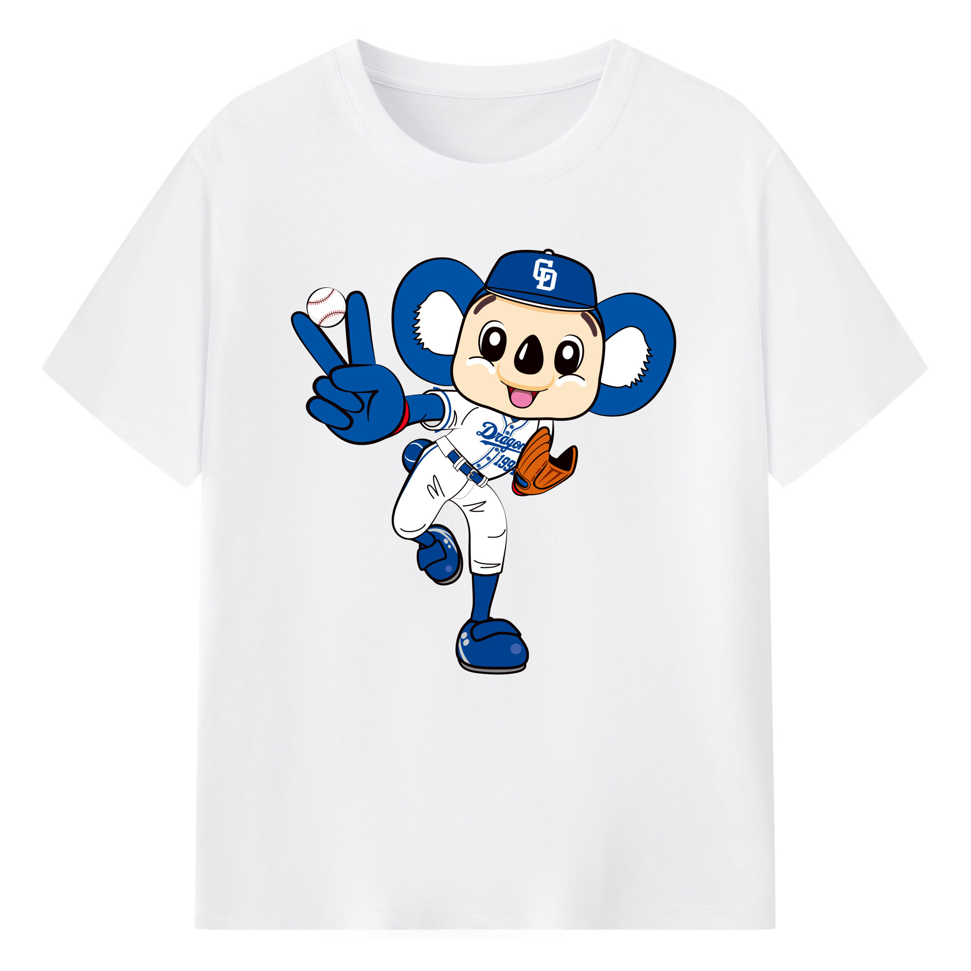 CHUNICHI DRAGONS MASCOT DOALA APPLICATION VICTORY BALL Logo - 綿100％ 半袖Tシャツ ・ フロントプリント ・ 快適 通気性 ・ 日常使い 散歩 スポーツ用