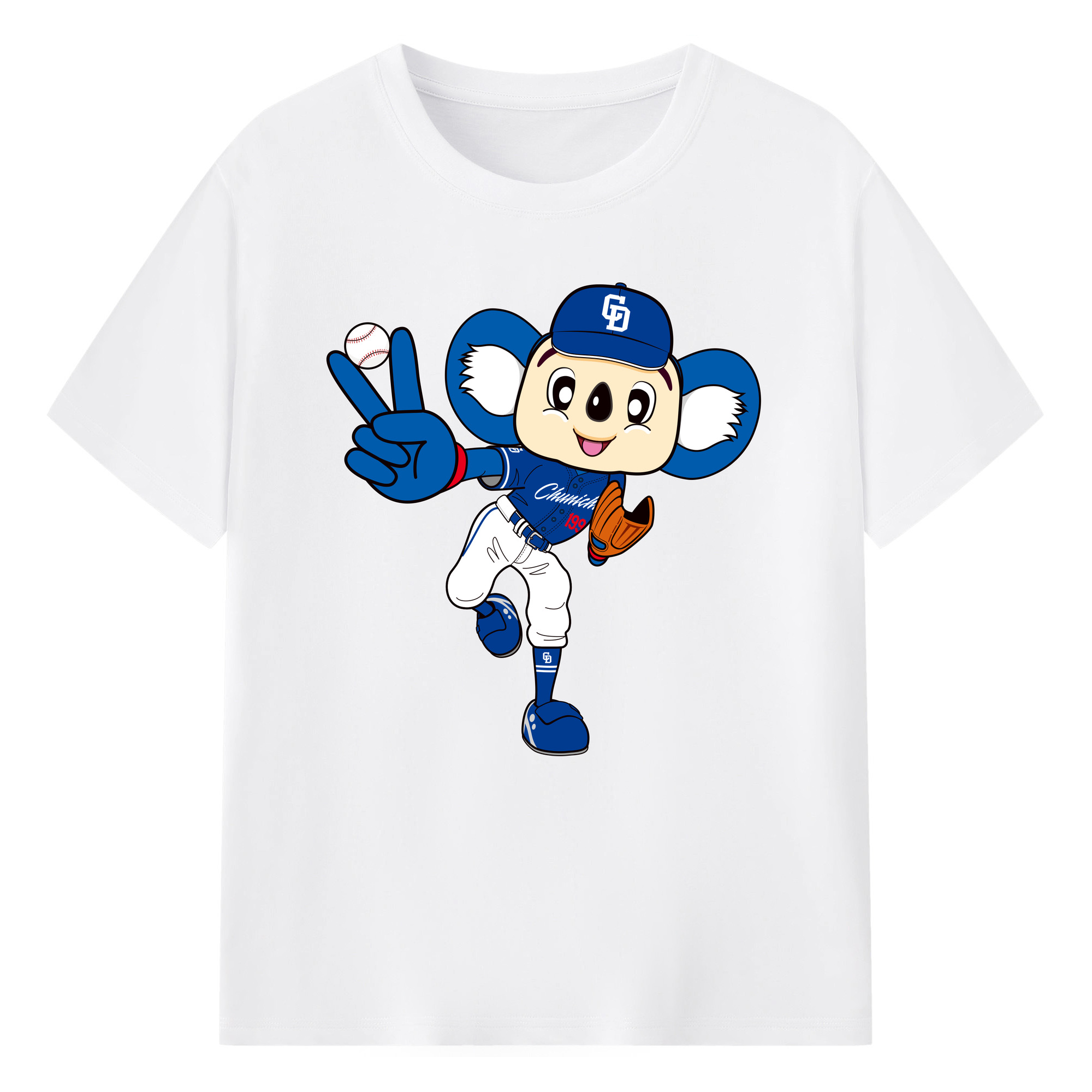 CHUNICHI DRAGONS MASCOT DOALA 2023 AWAY UNIFORM APPLICATION VICTORY BALL Logo - 綿100％ 半袖Tシャツ ・ フロントプリント ・ 快適 通気性 ・ 日常使い 散歩 スポーツ用