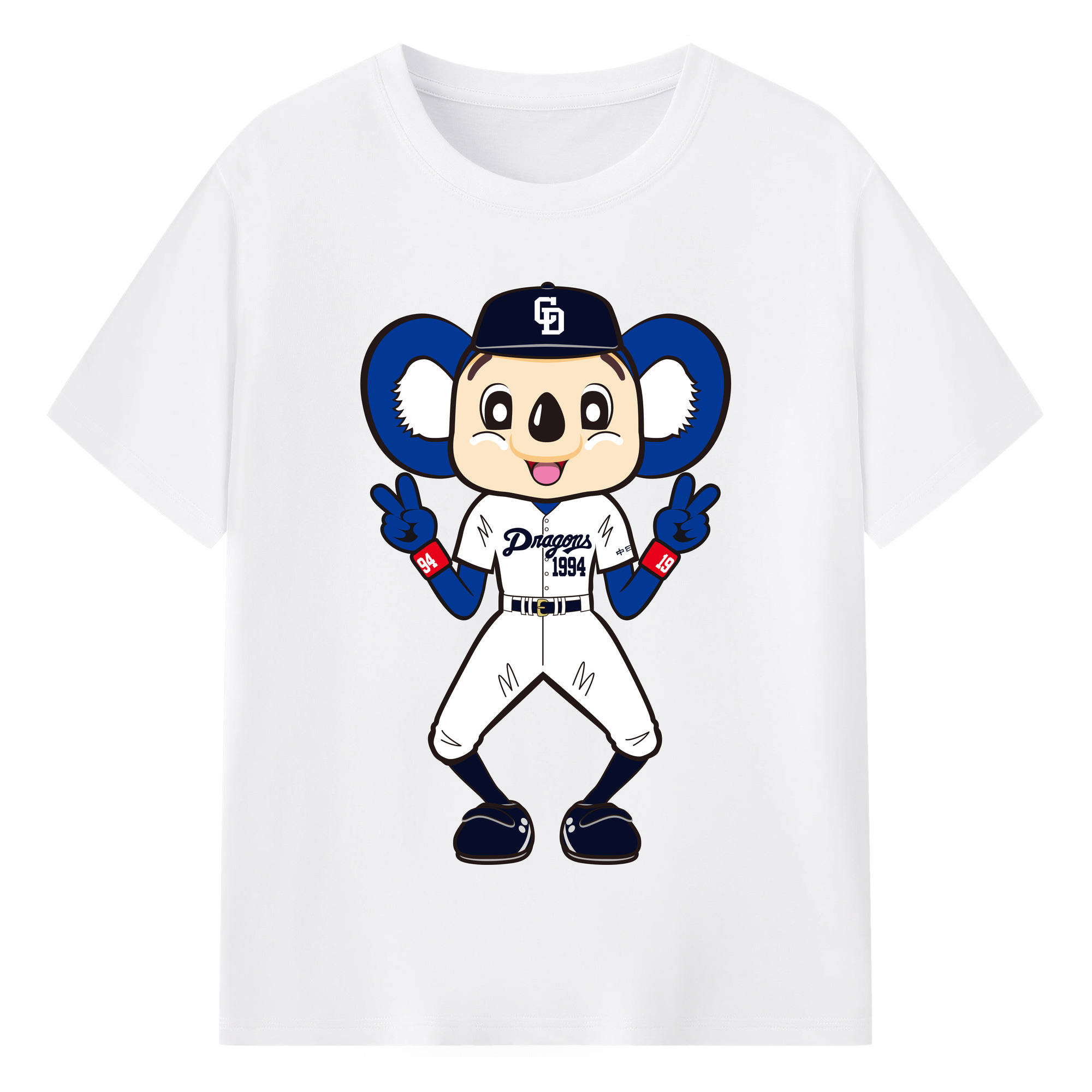 CHUNICHI DRAGONS MASCOT DOALA 2014 2016 HOME UNIFORM APPLICATION VICTORY Logo - 綿100％ 半袖Tシャツ ・ フロントプリント ・ 快適 通気性 ・ 日常使い 散歩 スポーツ用