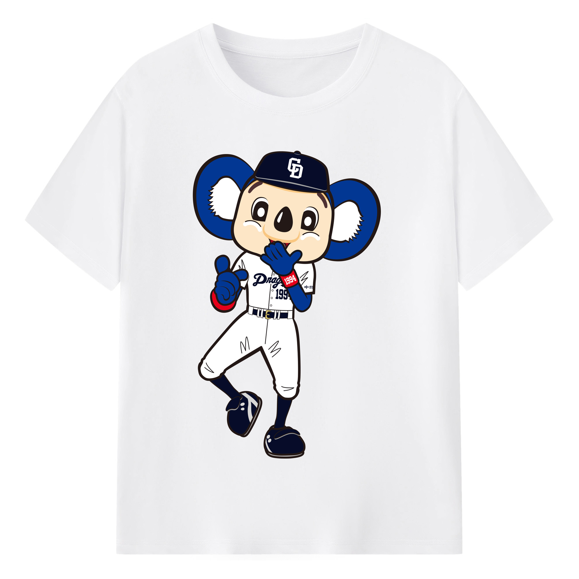 CHUNICHI DRAGONS MASCOT DOALA 2014 2016 HOME UNIFORM APPLICATION LAUGH Logo - 綿100％ 半袖Tシャツ ・ フロントプリント ・ 快適 通気性 ・ 日常使い 散歩 スポーツ用