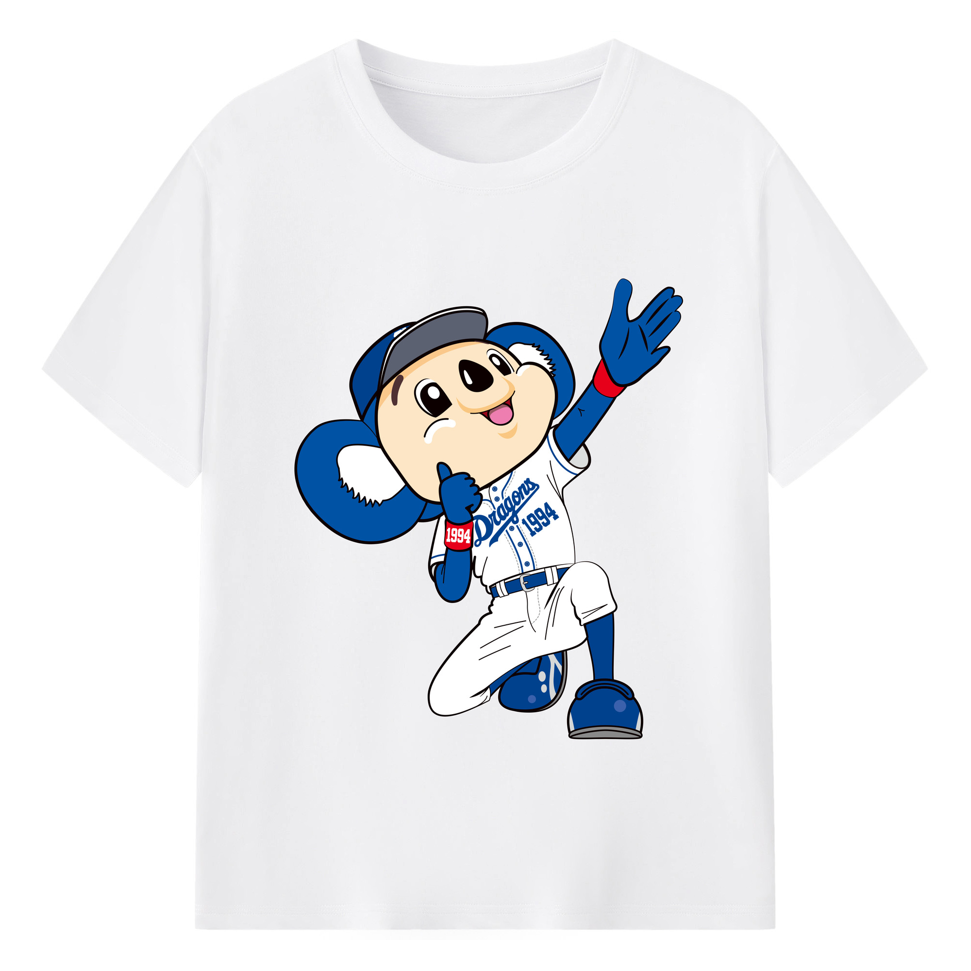 CHUNICHI DRAGONS MASCOT DOALA APPLICATION SHOUT WELCOME Logo - 綿100％ 半袖Tシャツ ・ フロントプリント ・ 快適 通気性 ・ 日常使い 散歩 スポーツ用