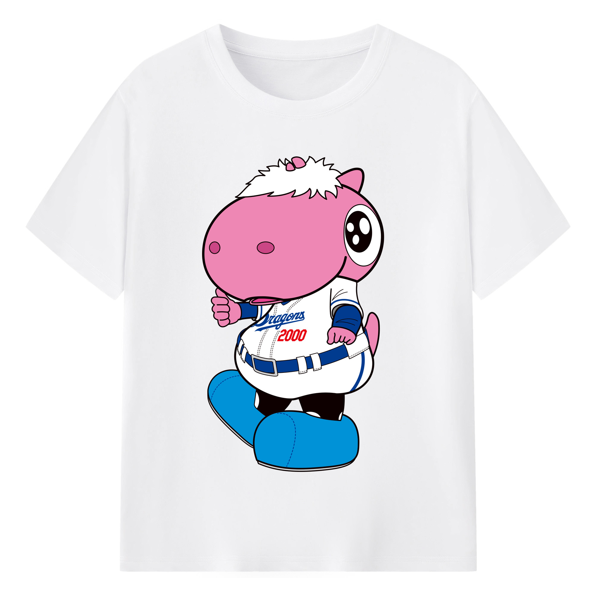 CHUNICHI DRAGONS MASCOT PAOLON 2023 HOME UNIFORM APPLICATION BEST THUMS UP Logo - 綿100％ 半袖Tシャツ ・ フロントプリント ・ 快適 通気性 ・ 日常使い 散歩 スポーツ用
