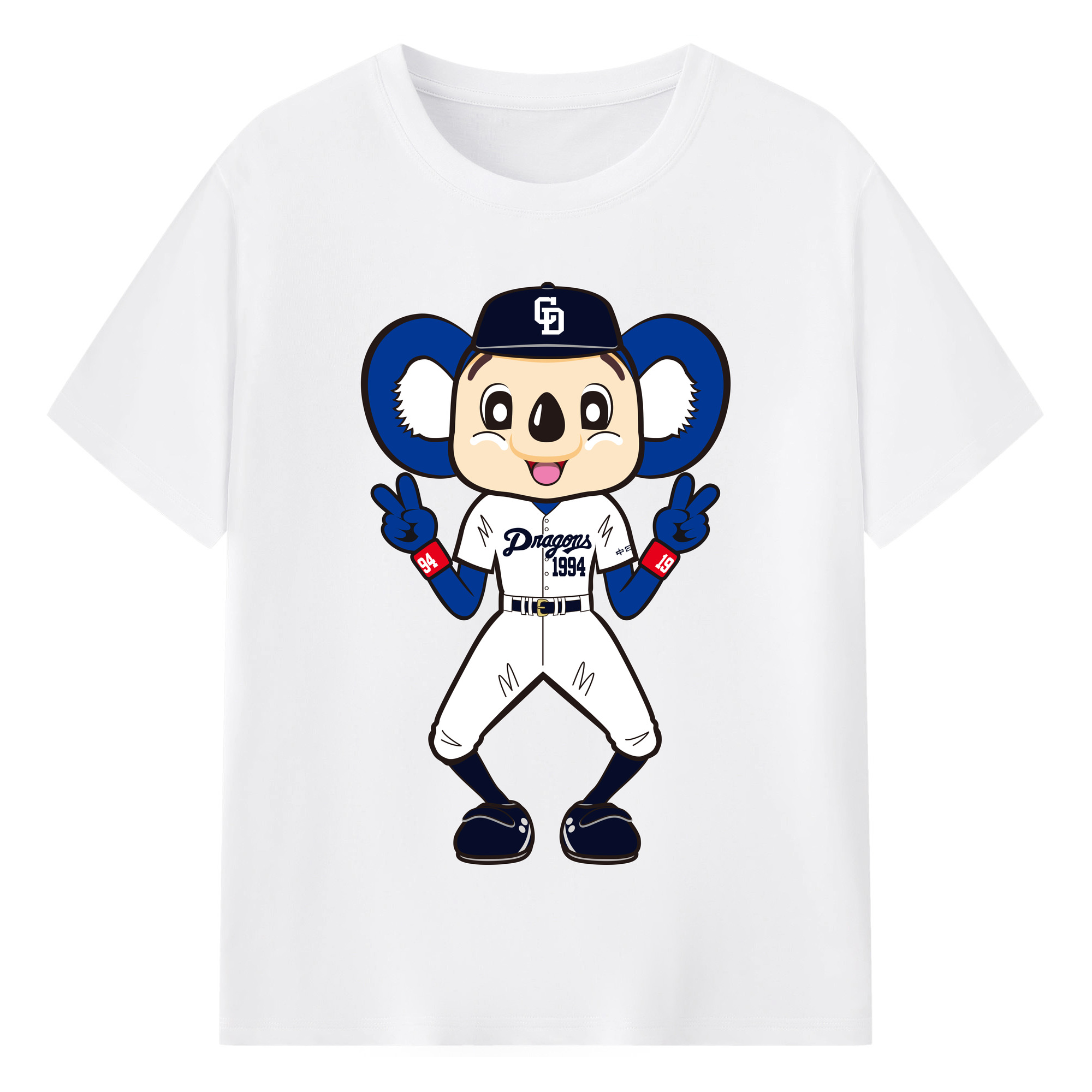 CHUNICHI DRAGONS MASCOT DOALA 2014 2016 HOME UNIFORM APPLICATION SEAT GESTURE Logo - 綿100％ 半袖Tシャツ ・ フロントプリント ・ 快適 通気性 ・ 日常使い 散歩 スポーツ用