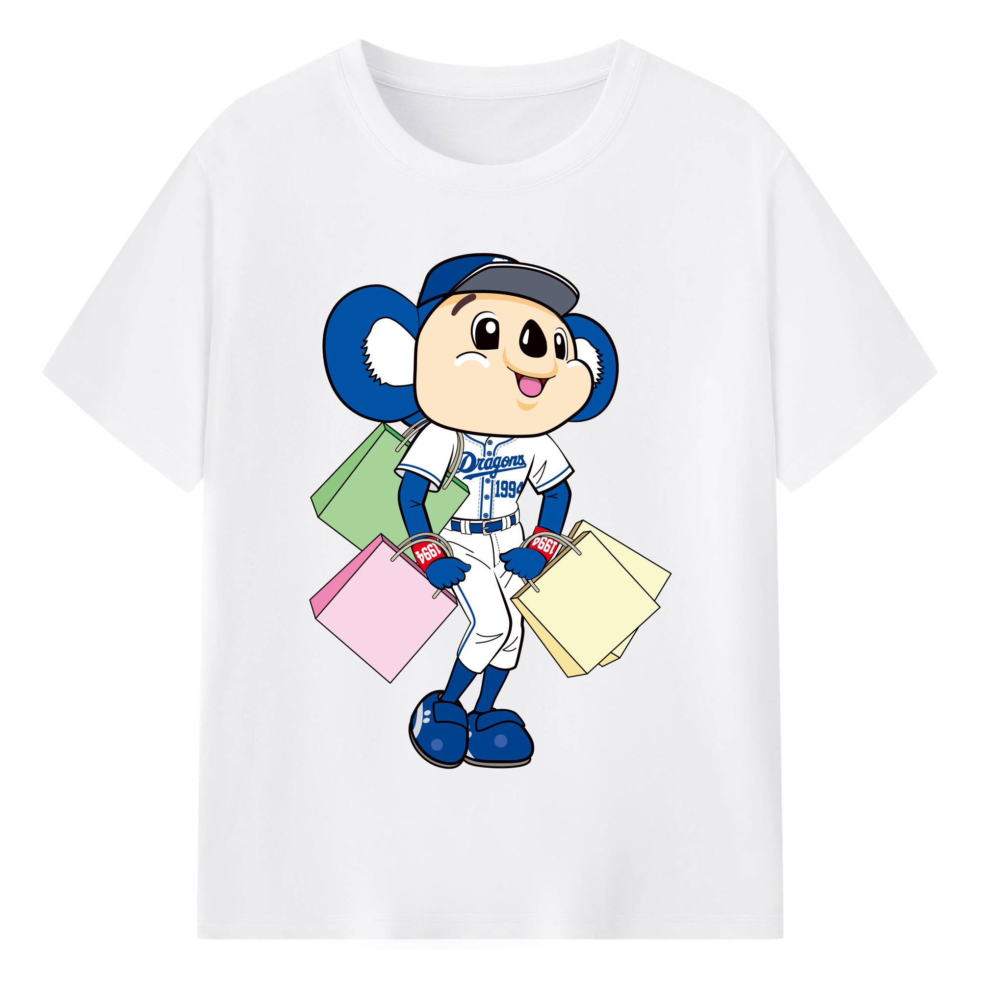 CHUNICHI DRAGONS MASCOT DOALA APPLICATION SHOPPING Logo - 綿100％ 半袖Tシャツ ・ フロントプリント ・ 快適 通気性 ・ 日常使い 散歩 スポーツ用