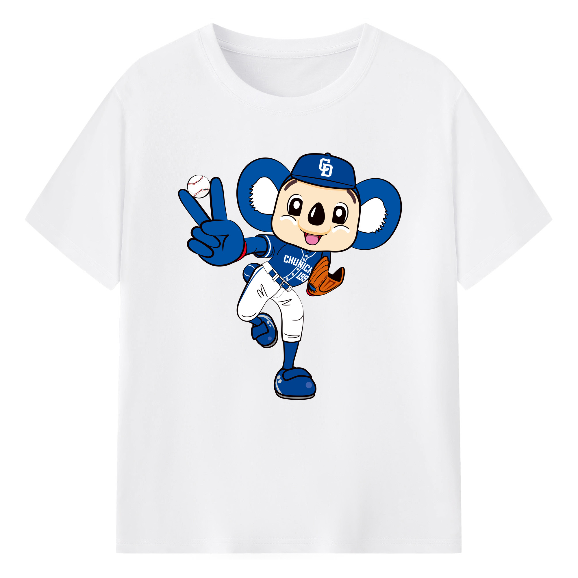 CHUNICHI DRAGONS MASCOT DOALA 2019 AWAY UNIFORM APPLICATION VICTORY BALL Logo - 綿100％ 半袖Tシャツ ・ フロントプリント ・ 快適 通気性 ・ 日常使い 散歩 スポーツ用